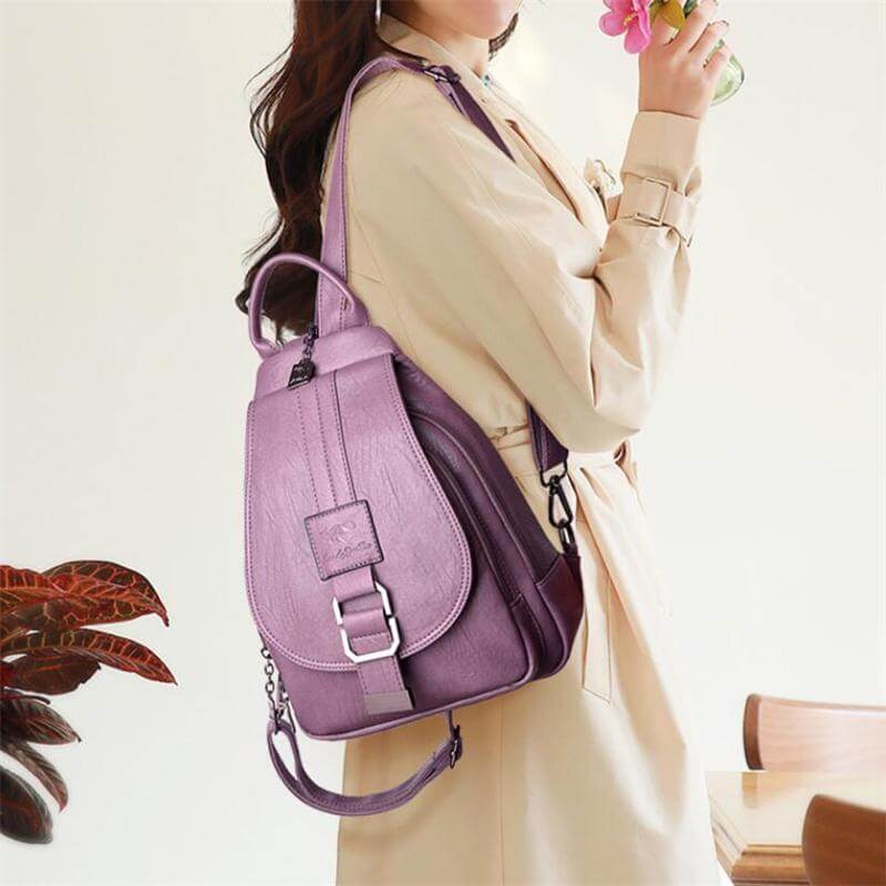 Genuine Leather Backpack for Women Water Resistant Anti Theft Travel Bag - Image 11