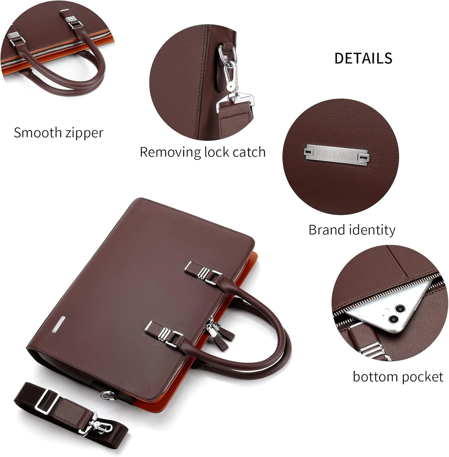 Genuine Leather Business Briefcase 15.6 Inch Laptop Bag Multi Compartment - Image 11