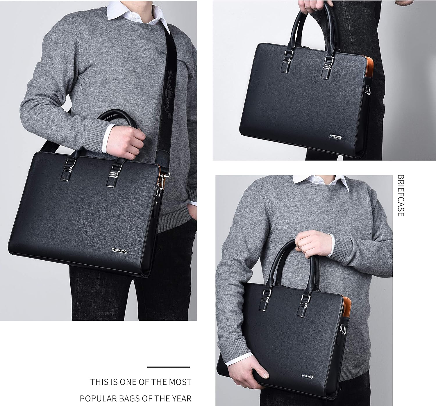 Genuine Leather Business Briefcase 15.6 Inch Laptop Bag Multi Compartment - Image 19