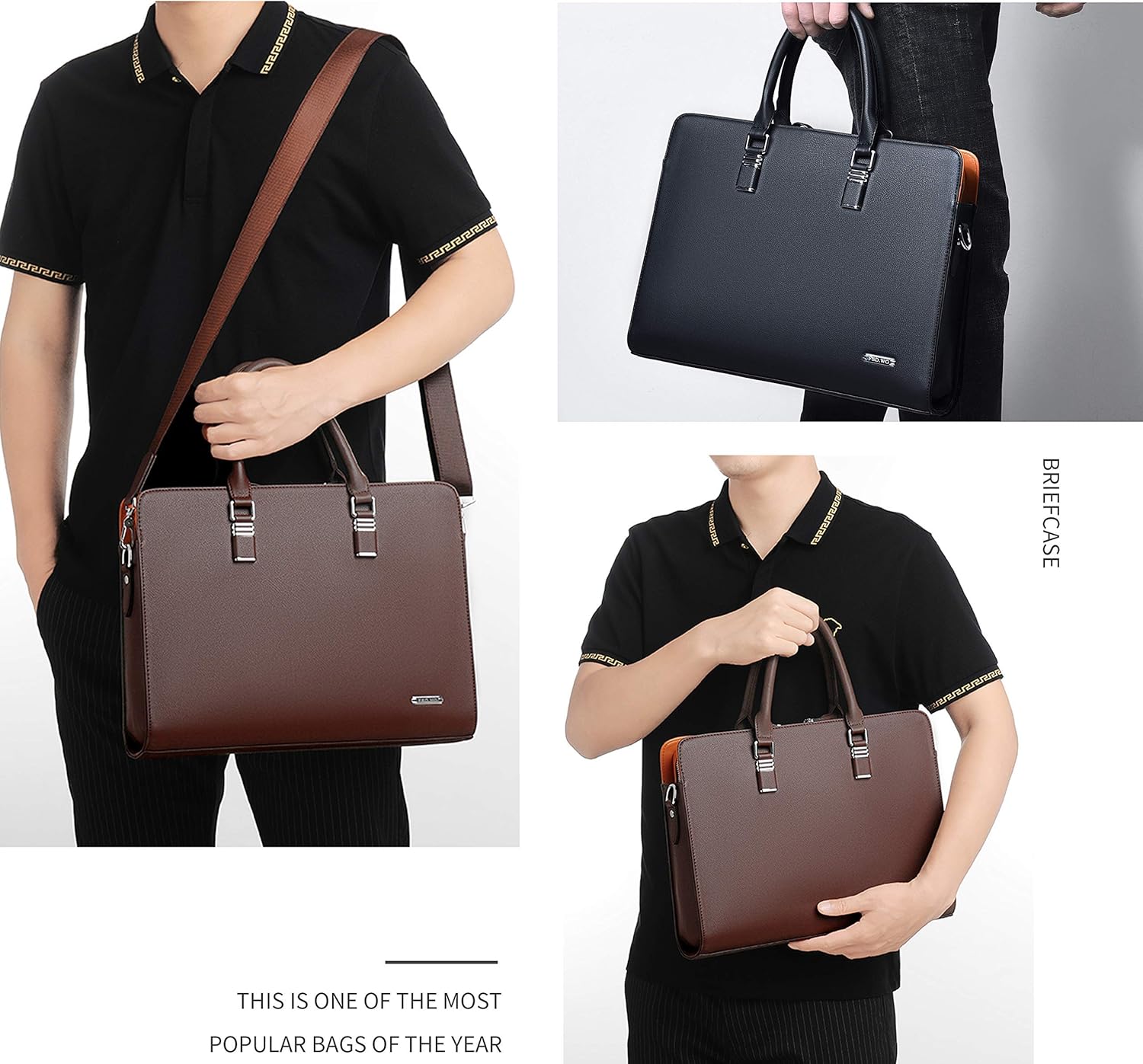 Genuine Leather Business Briefcase 15.6 Inch Laptop Bag Multi Compartment - Image 9