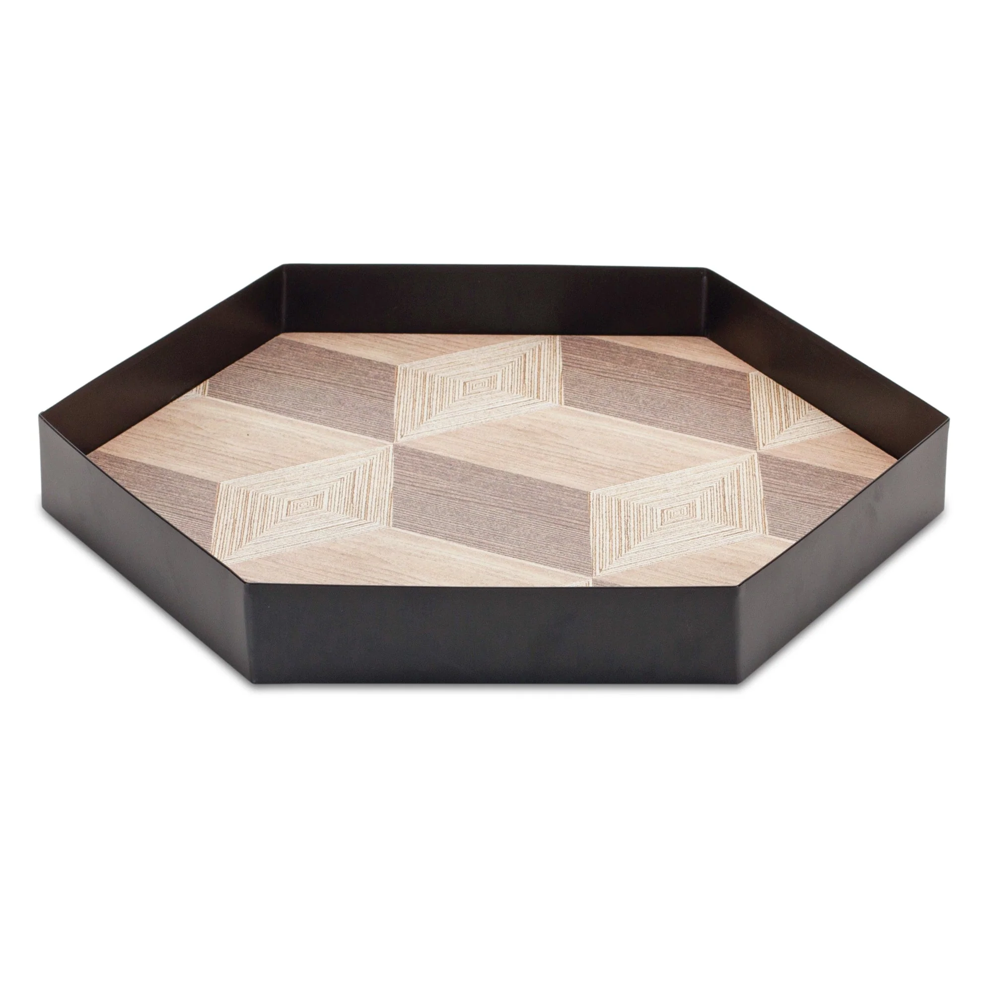 Geometric Wooden Tray with Metal Accent (Set of 3) - Image 2