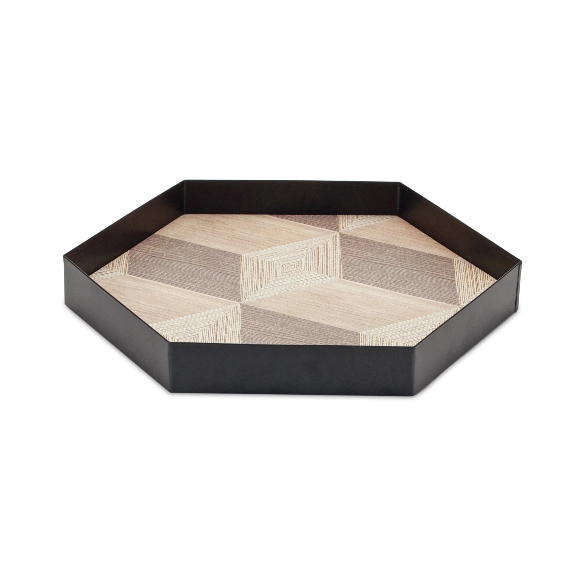 Geometric Wooden Tray with Metal Accent (Set of 3) - Image 3
