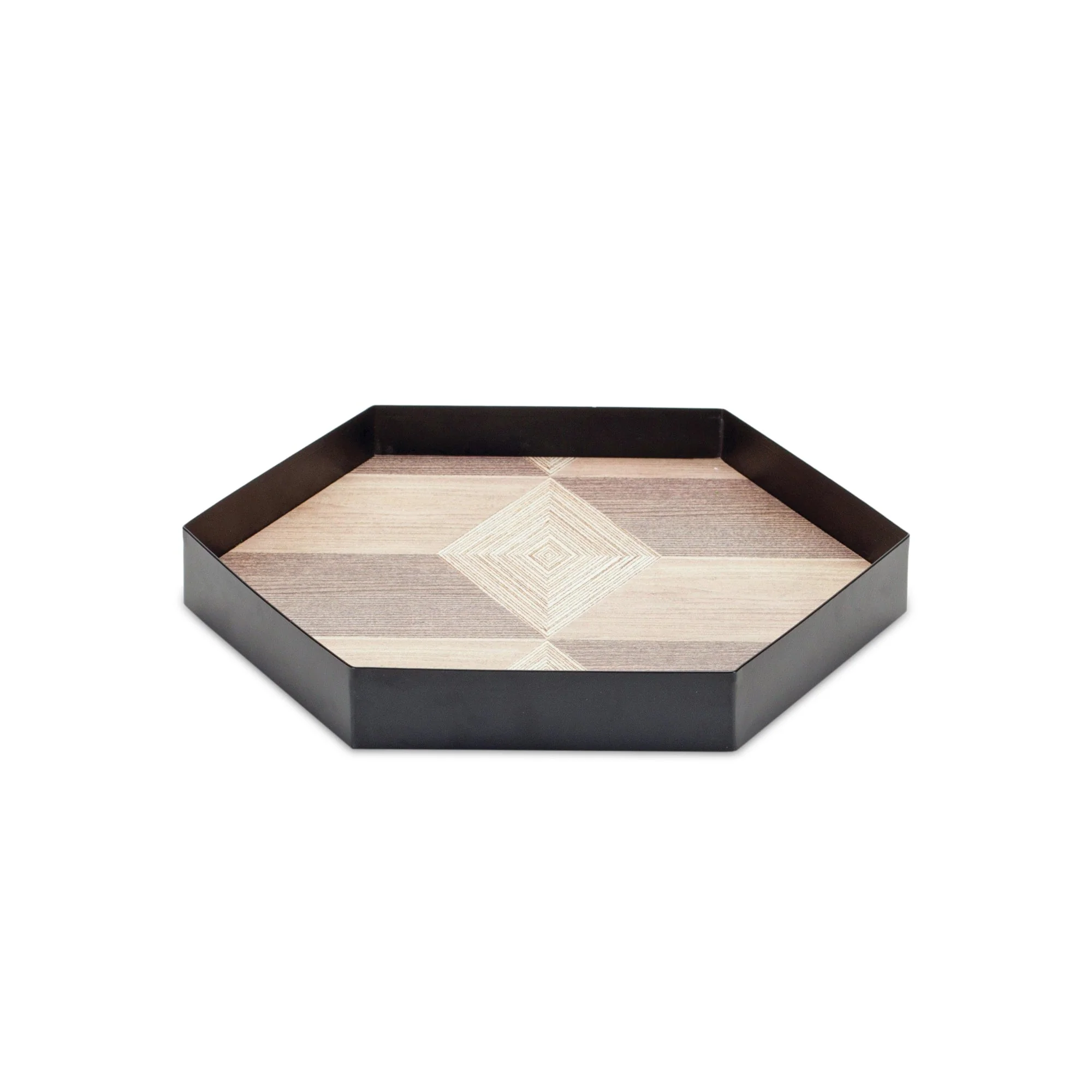 Geometric Wooden Tray with Metal Accent (Set of 3) - Image 4
