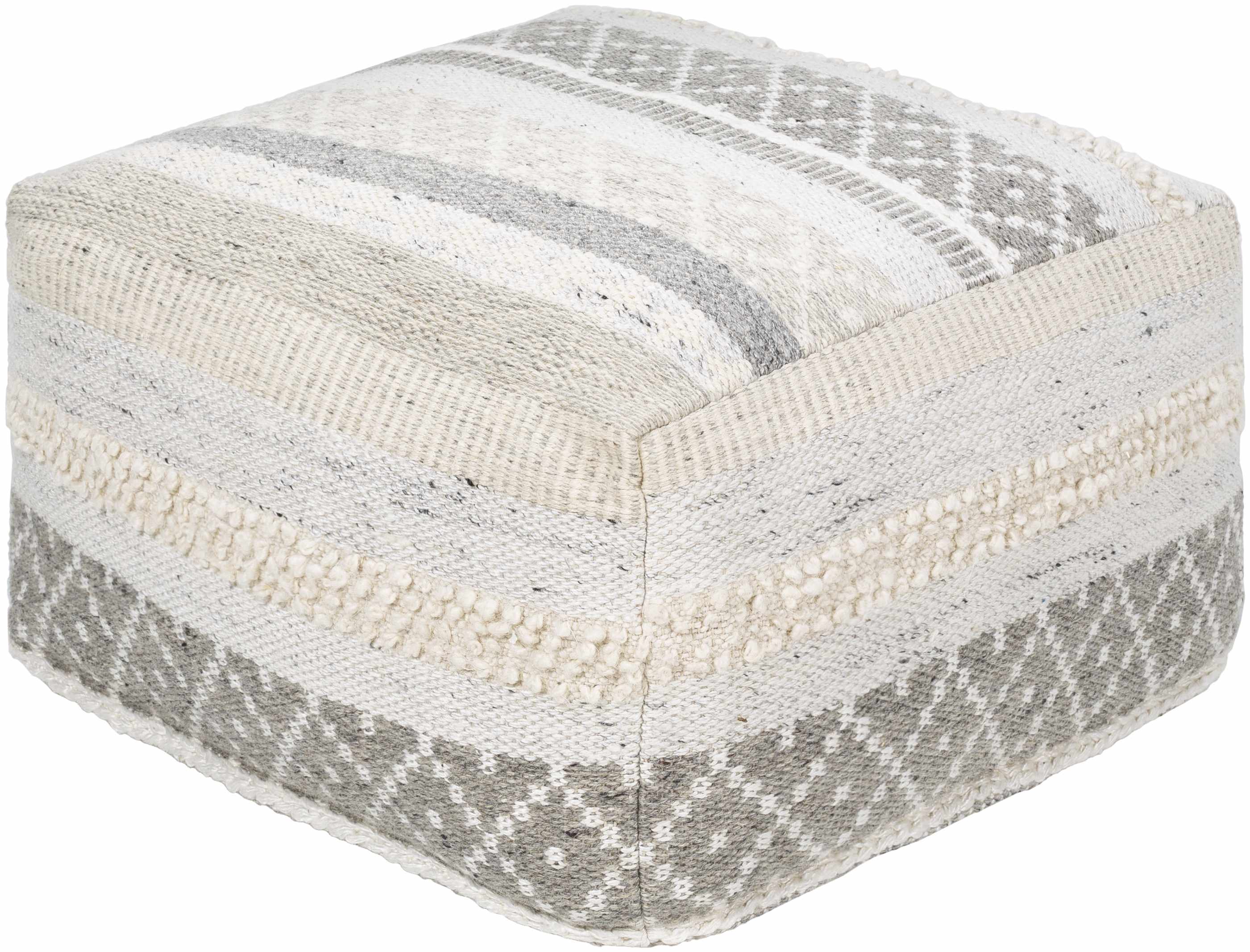 Geyser Woven White Gray Cotton Pouf - Image 2