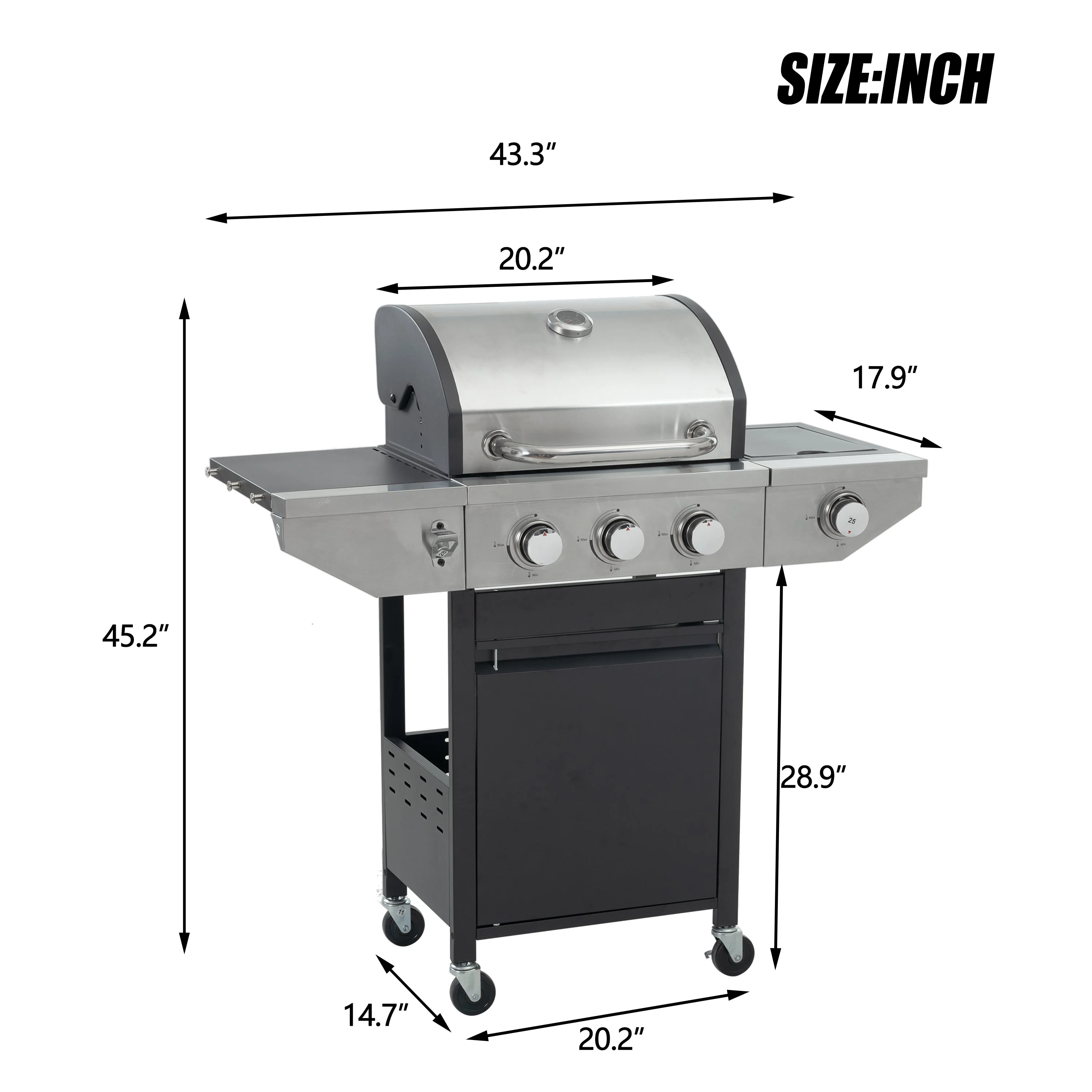 GigaTech 3 Burner Stainless Steel Propane Grill with Side Burner - Image 4