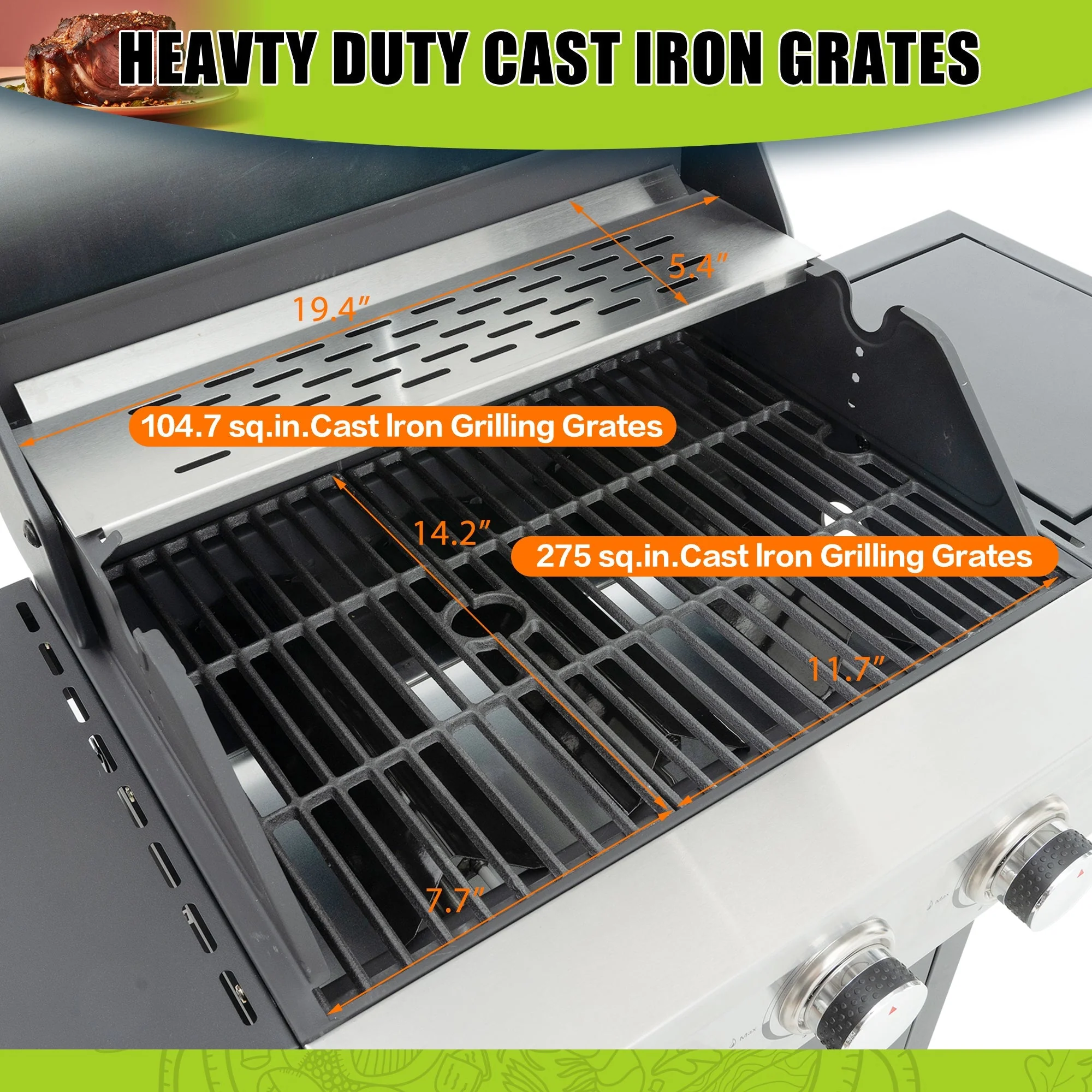 GigaTech 3 Burner Stainless Steel Propane Grill with Side Burner - Image 5