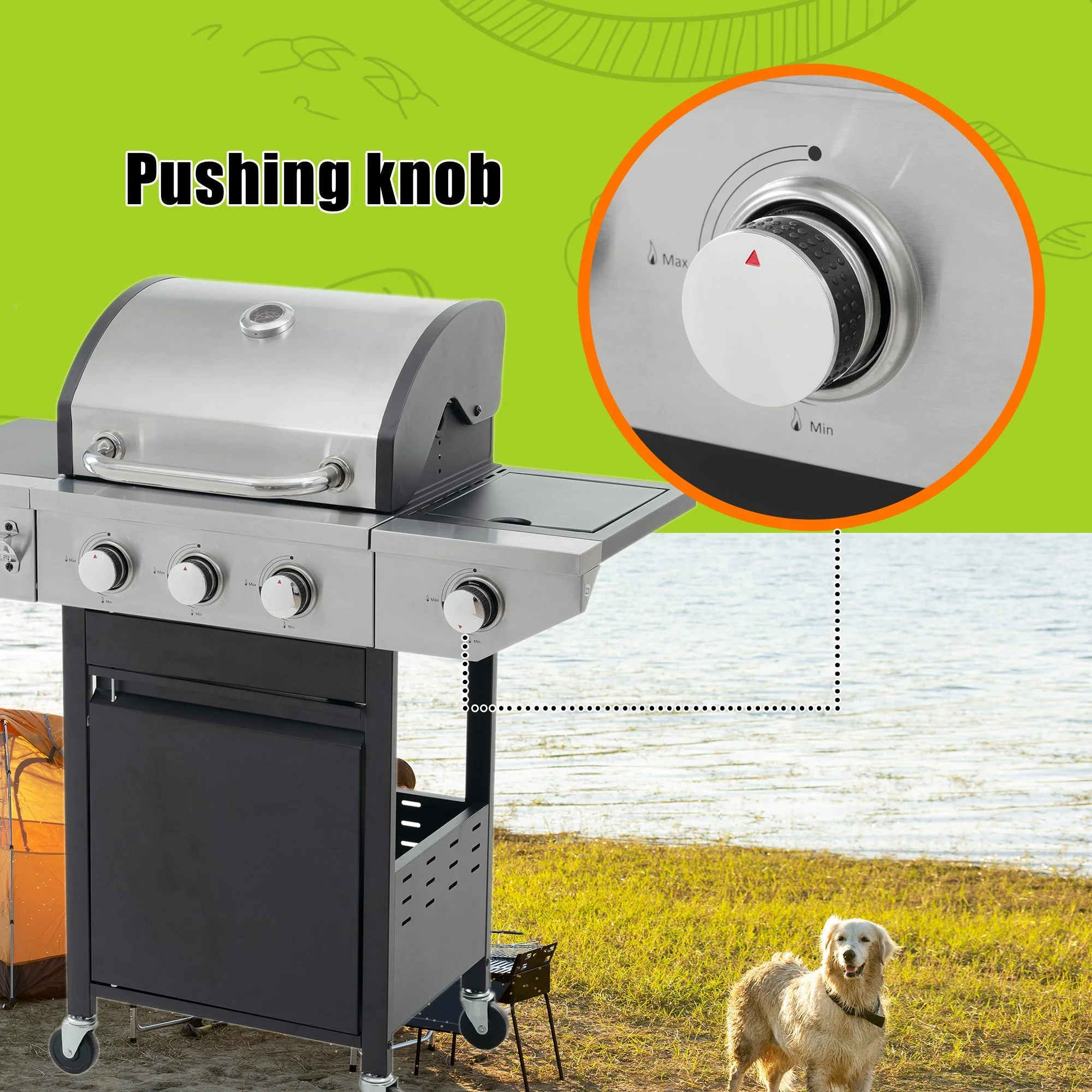 GigaTech 3 Burner Stainless Steel Propane Grill with Side Burner - Image 8