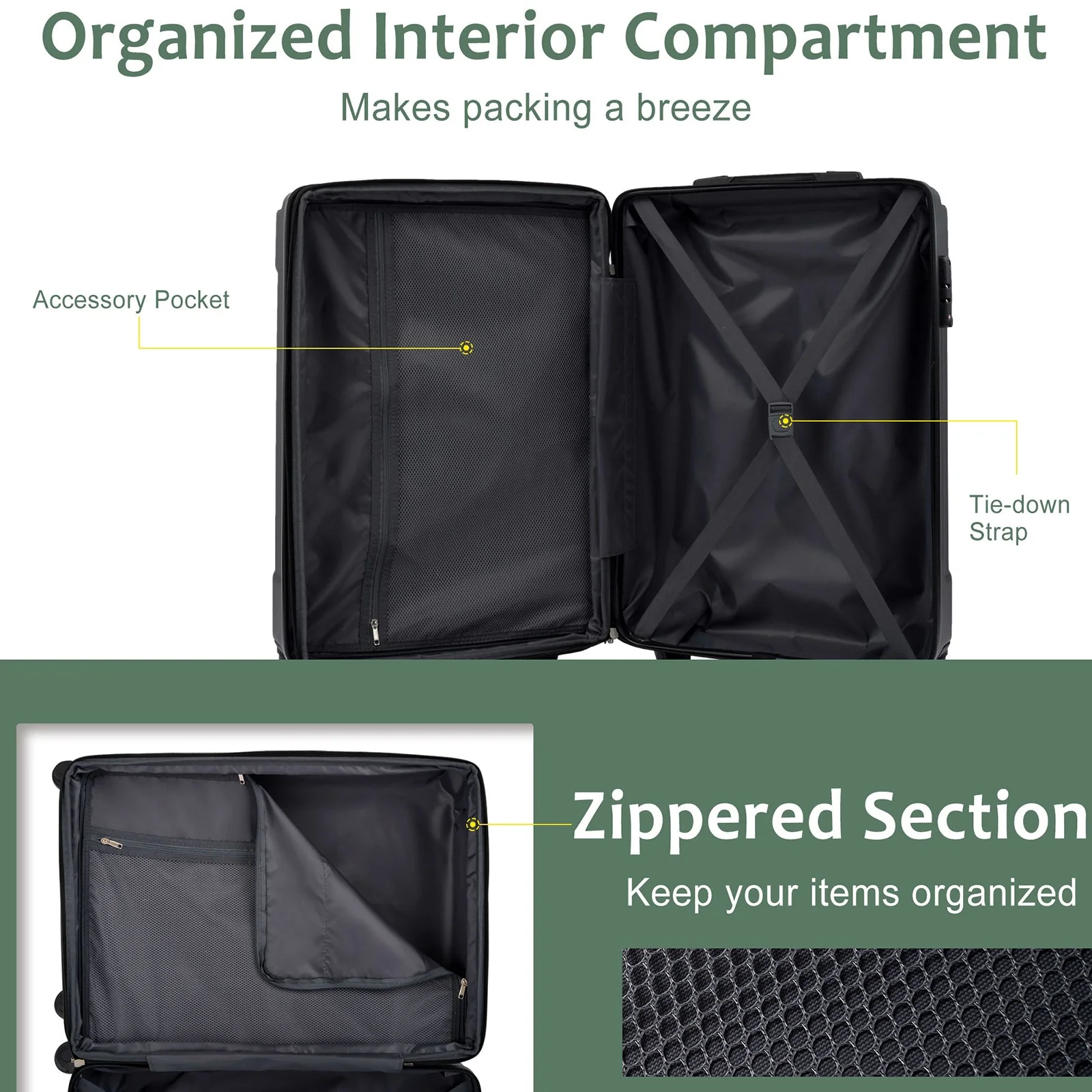 GigaTech 3-Piece Hard Shell Luggage Set (Green) - Image 8
