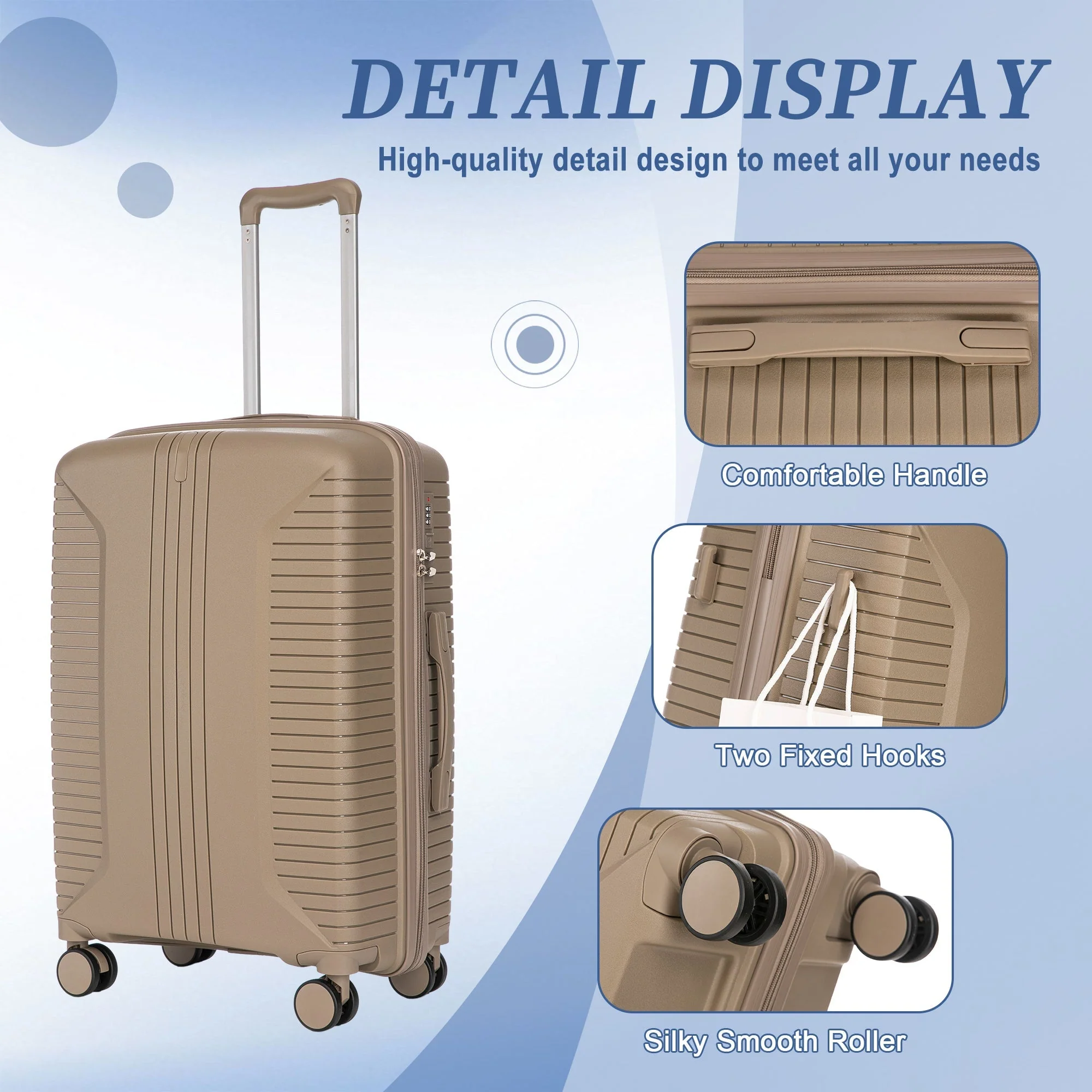 Gigatech 3-Piece PP Spinner Wheel Luggage Set (Champagne) - Image 7