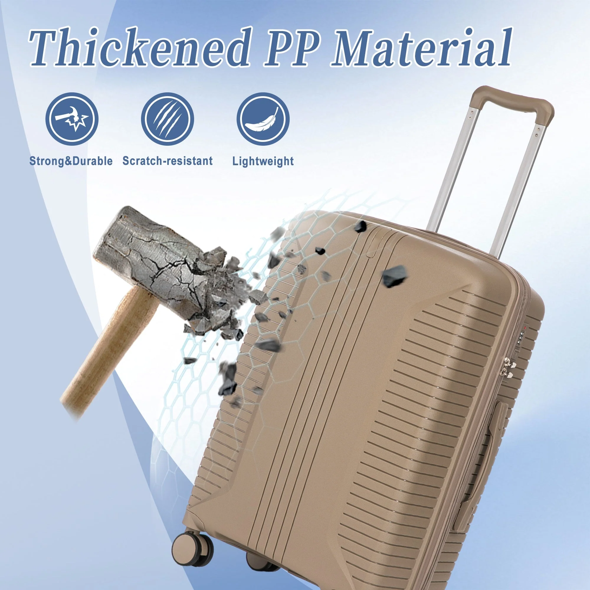 Gigatech 3-Piece PP Spinner Wheel Luggage Set (Champagne) - Image 8