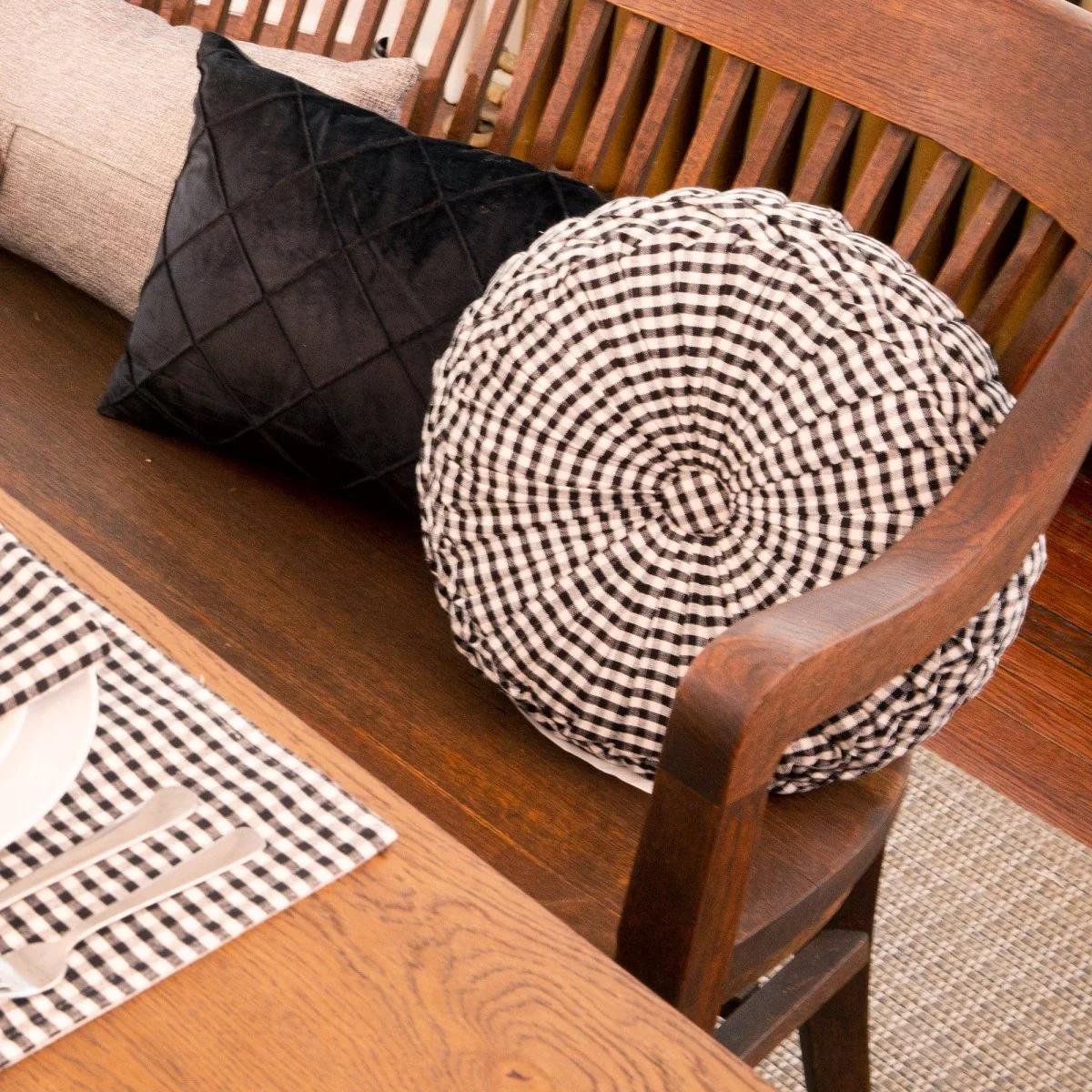 Gingham Check Yarn Dyed Pleated Decorative Pillow - Image 9