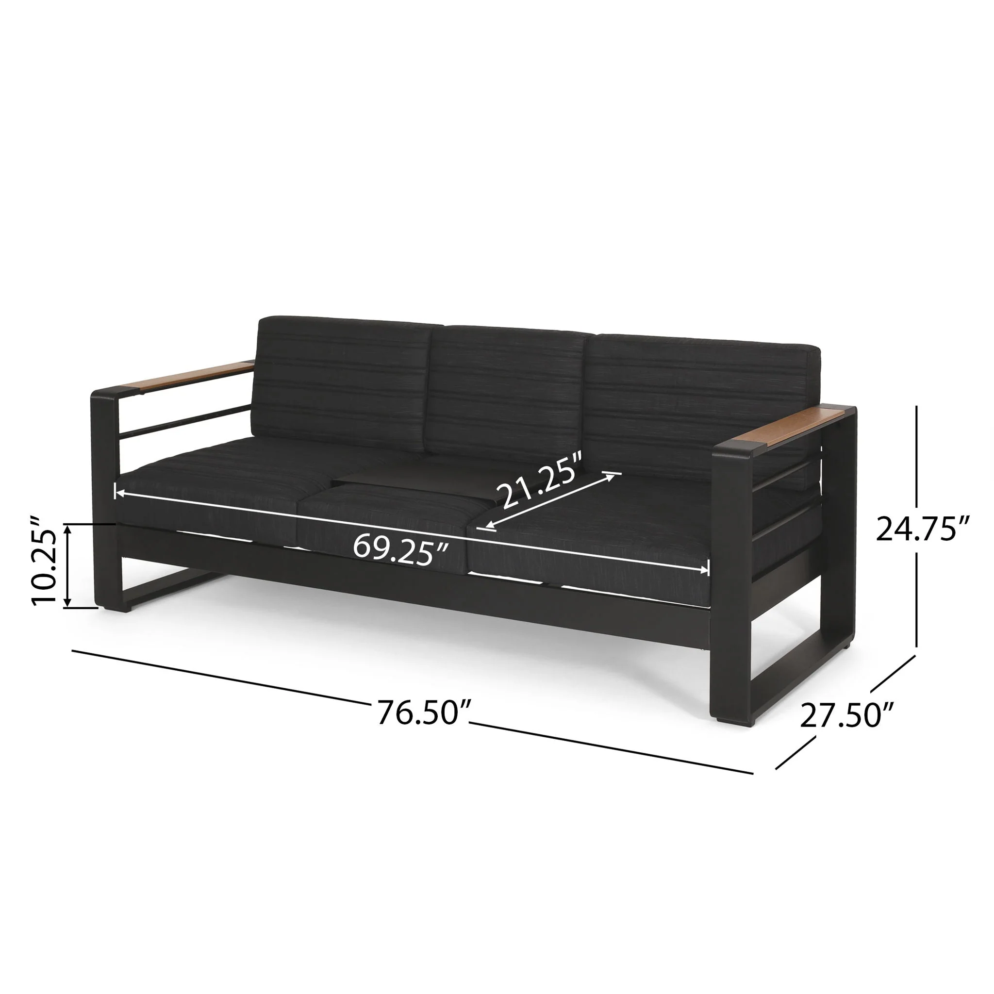 Giovanna 3 Seater Sofa With Aluminum Frame And Water Repellence Cushions - Black - Image 3