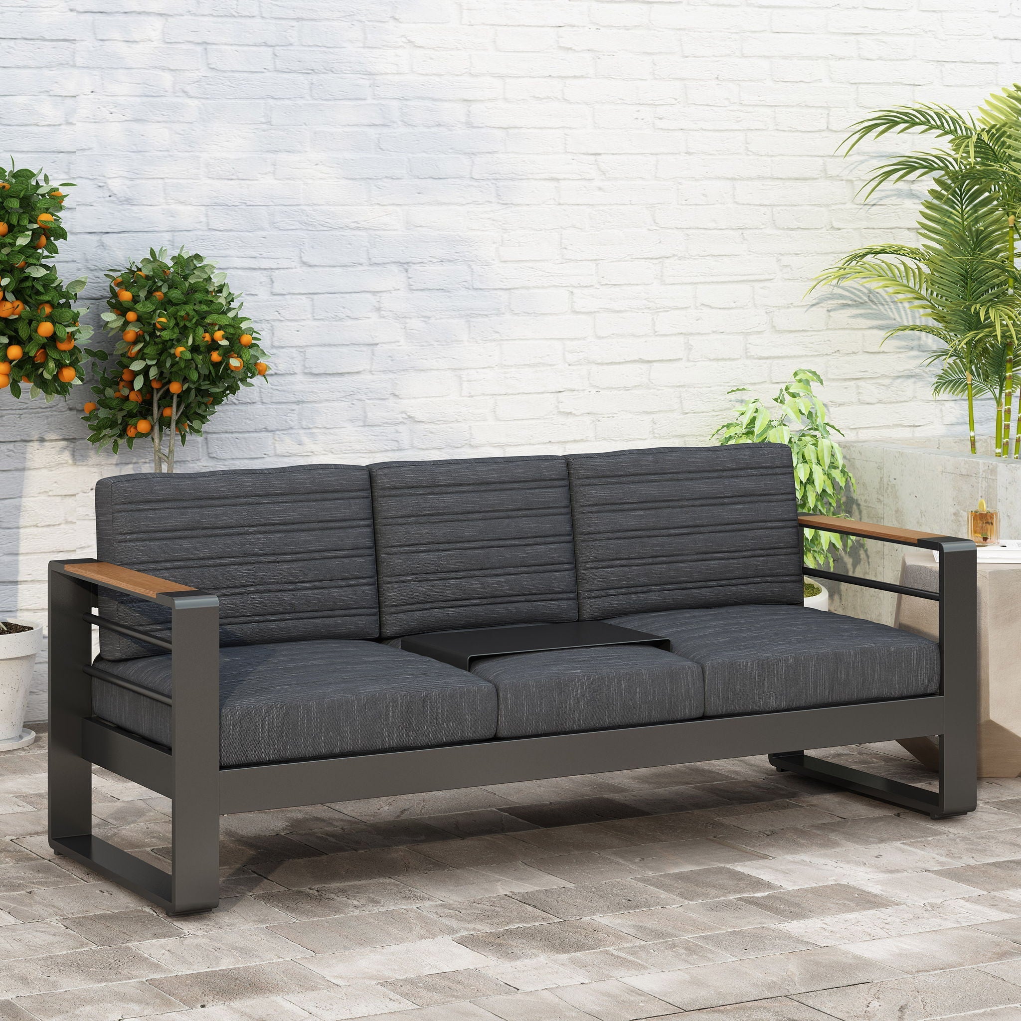 Giovanna 3 Seater Sofa With Aluminum Frame And Water Repellence Cushions - Black - Image 4