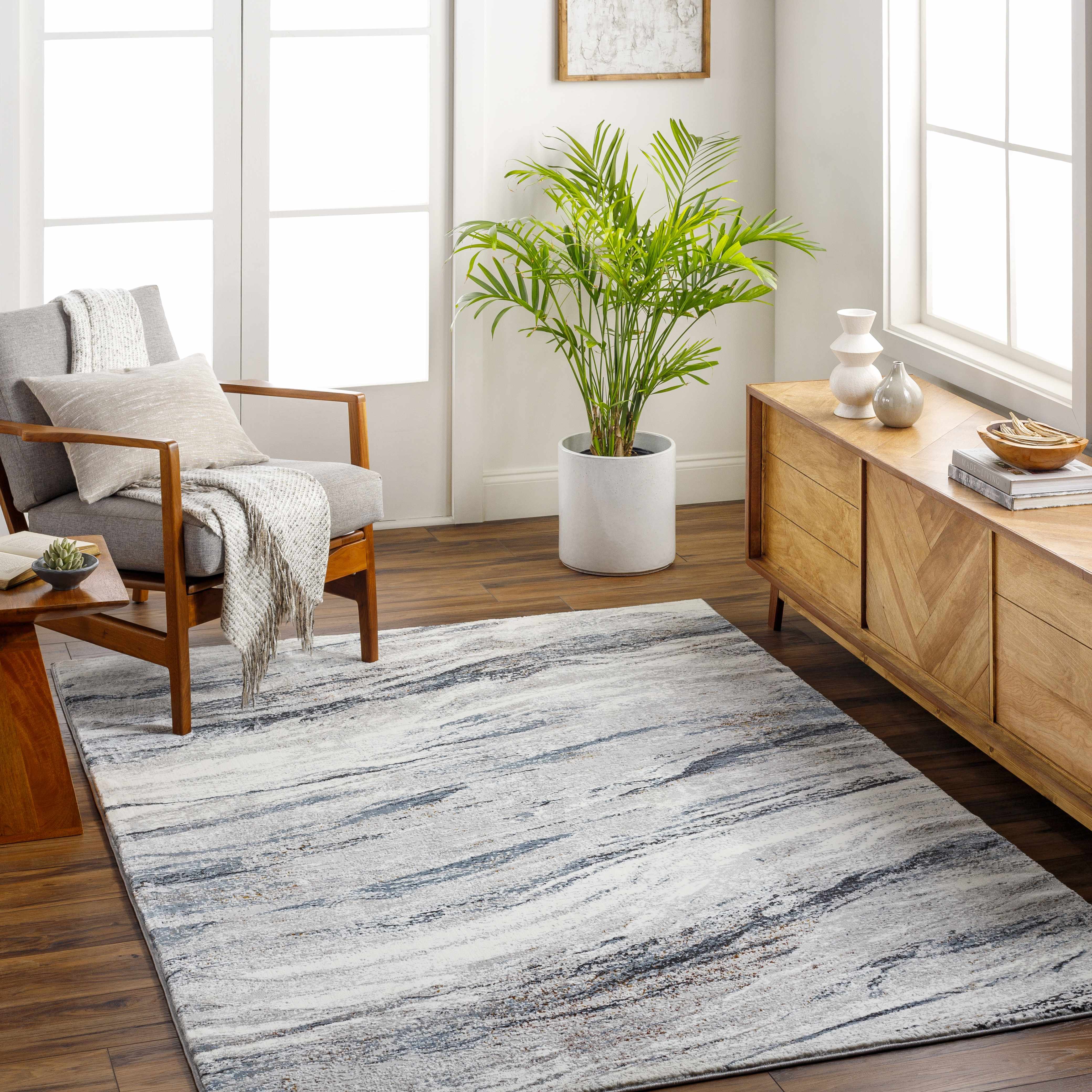 Glain Gray & Blue Marble Area Rug - Image 2