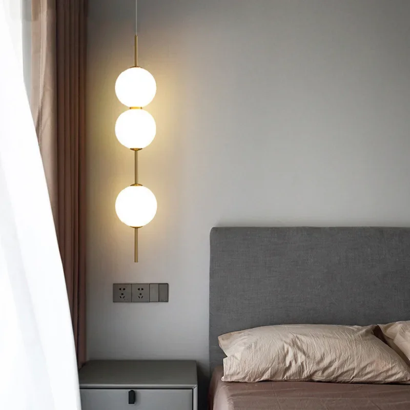 Glass Ball Pendant Light Modern LED Hanging Lamp Bedroom Bedside Ceiling Decor - Image 2
