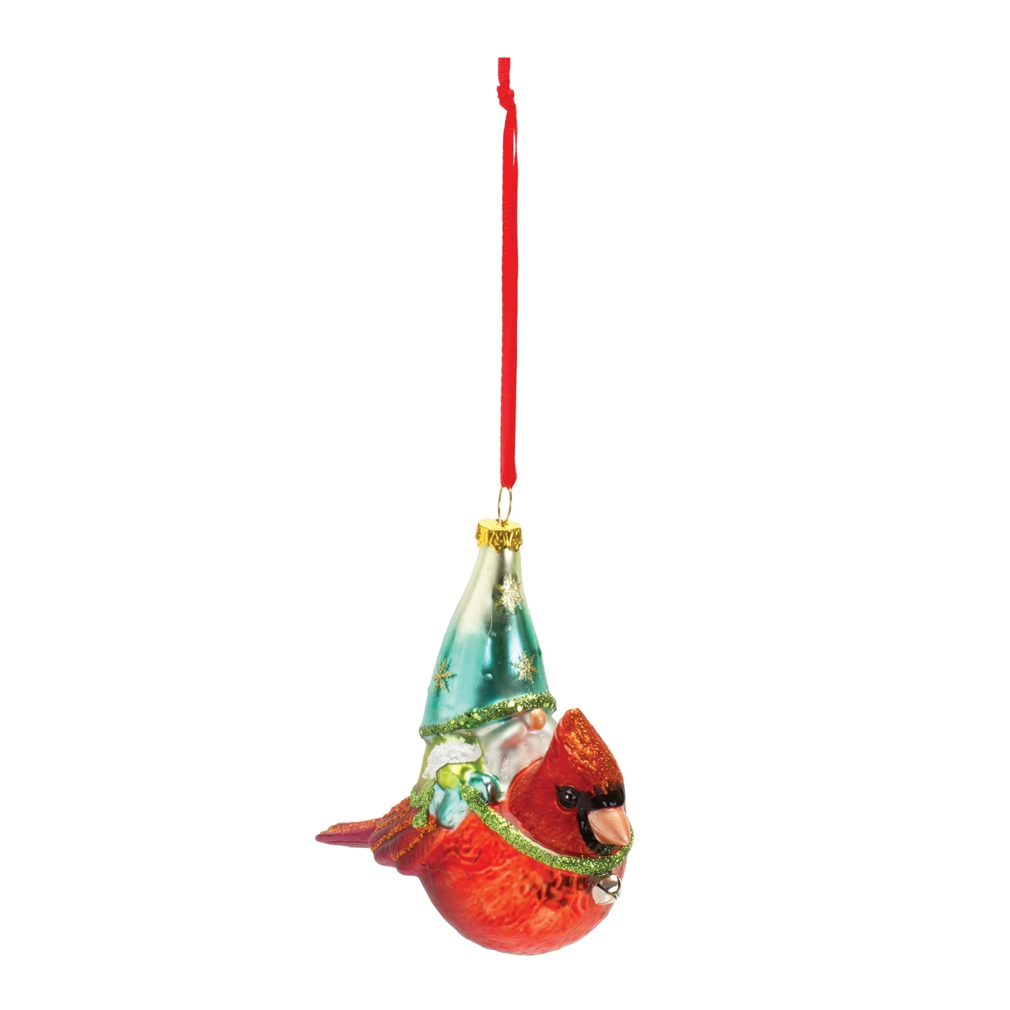 Glass Gnome and Cardinal Bird Ornament (Set of 6) - Image 2