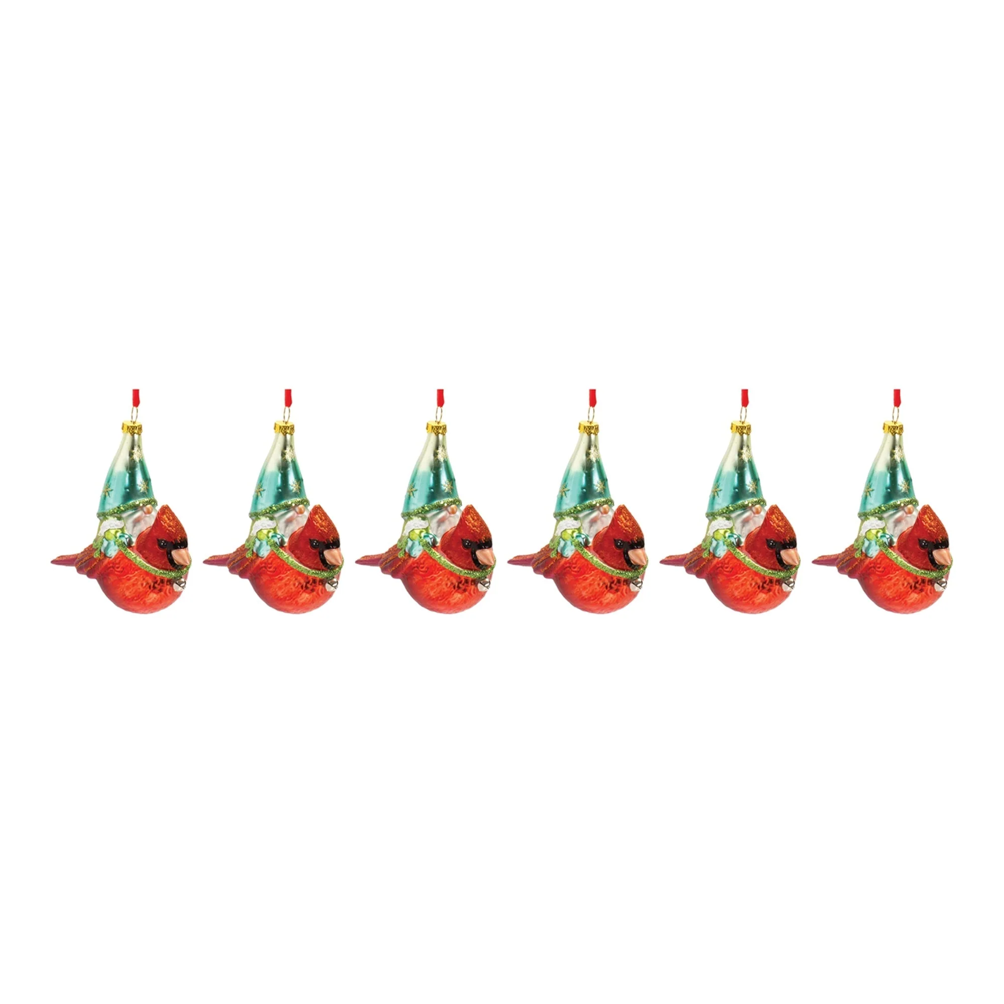 Glass Gnome and Cardinal Bird Ornament (Set of 6) - Image 3