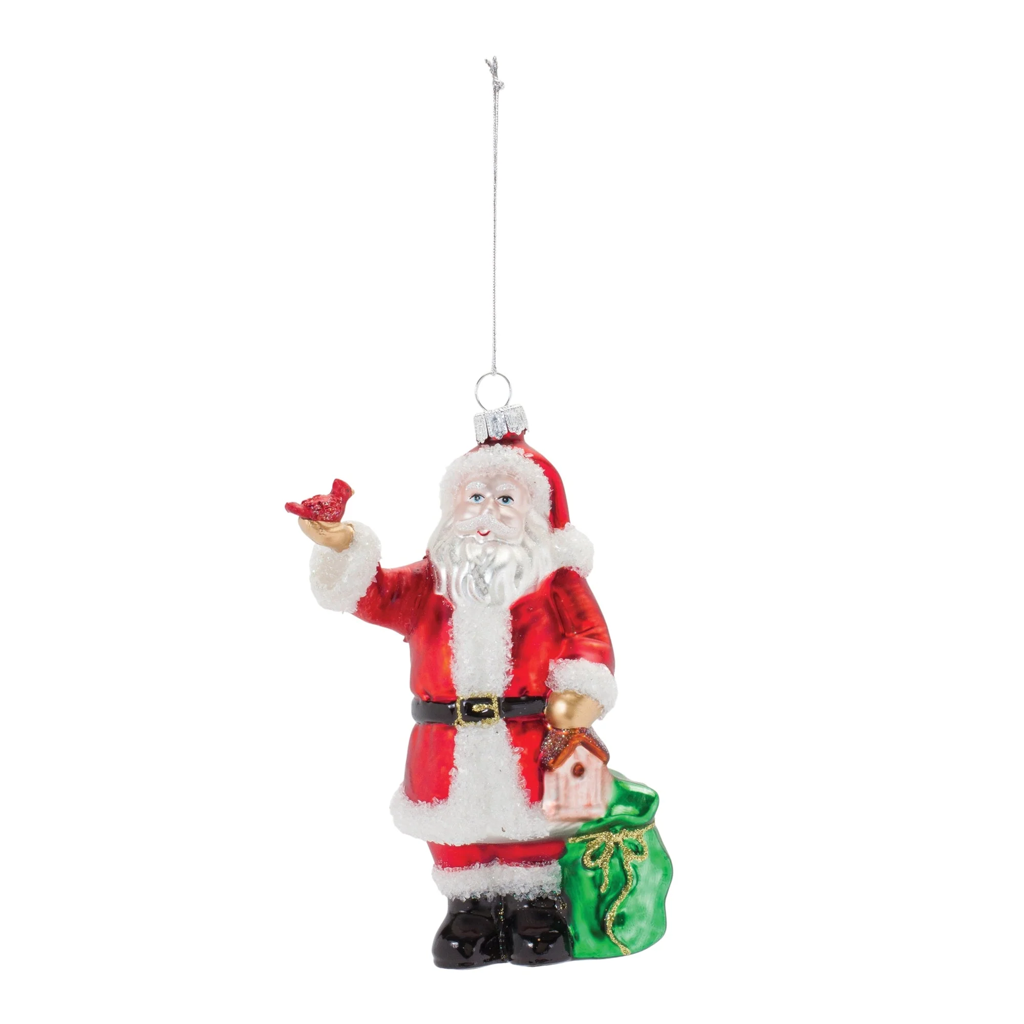 Glass Santa with Cardinal Bird Ornament (Set of 6) - Image 2