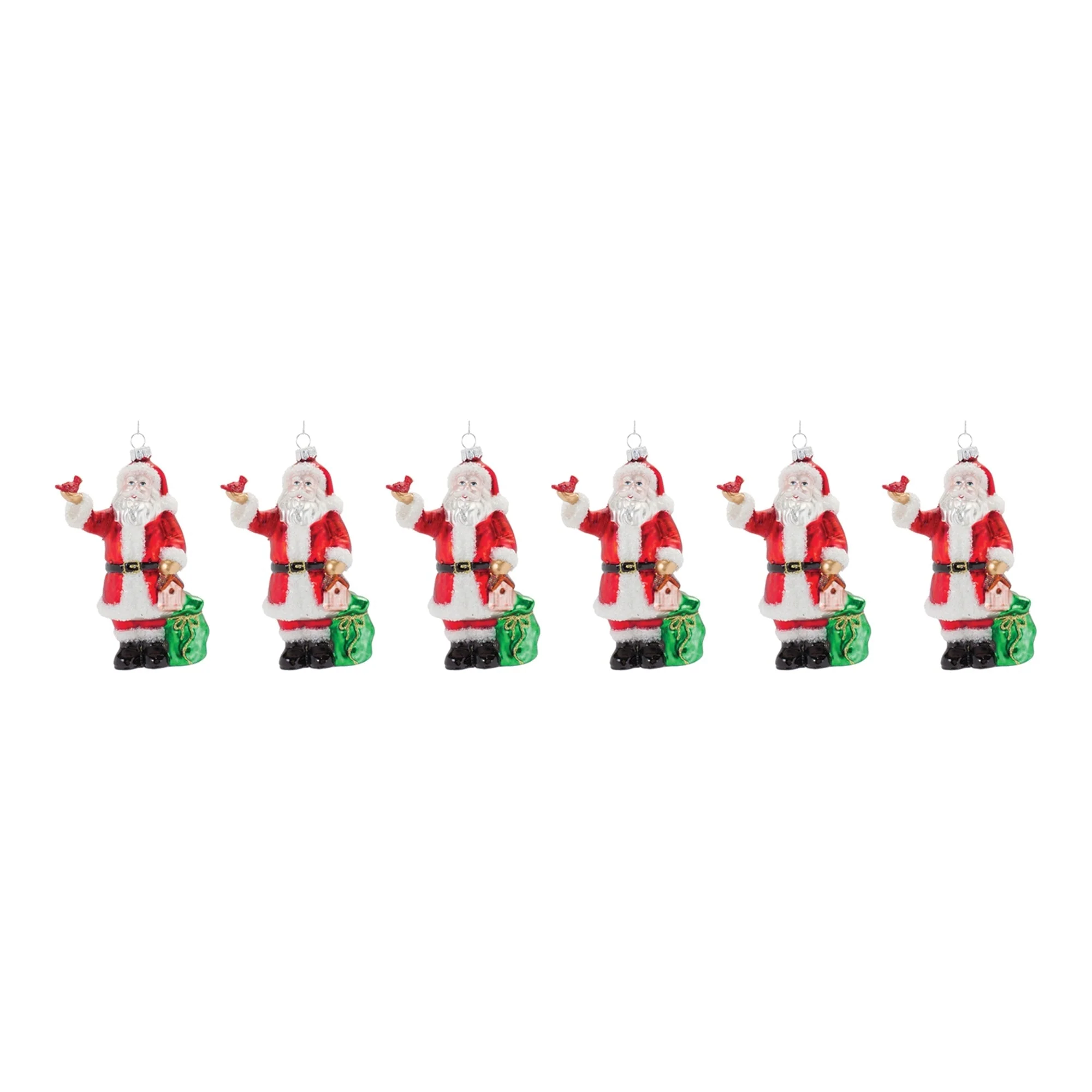 Glass Santa with Cardinal Bird Ornament (Set of 6) - Image 3