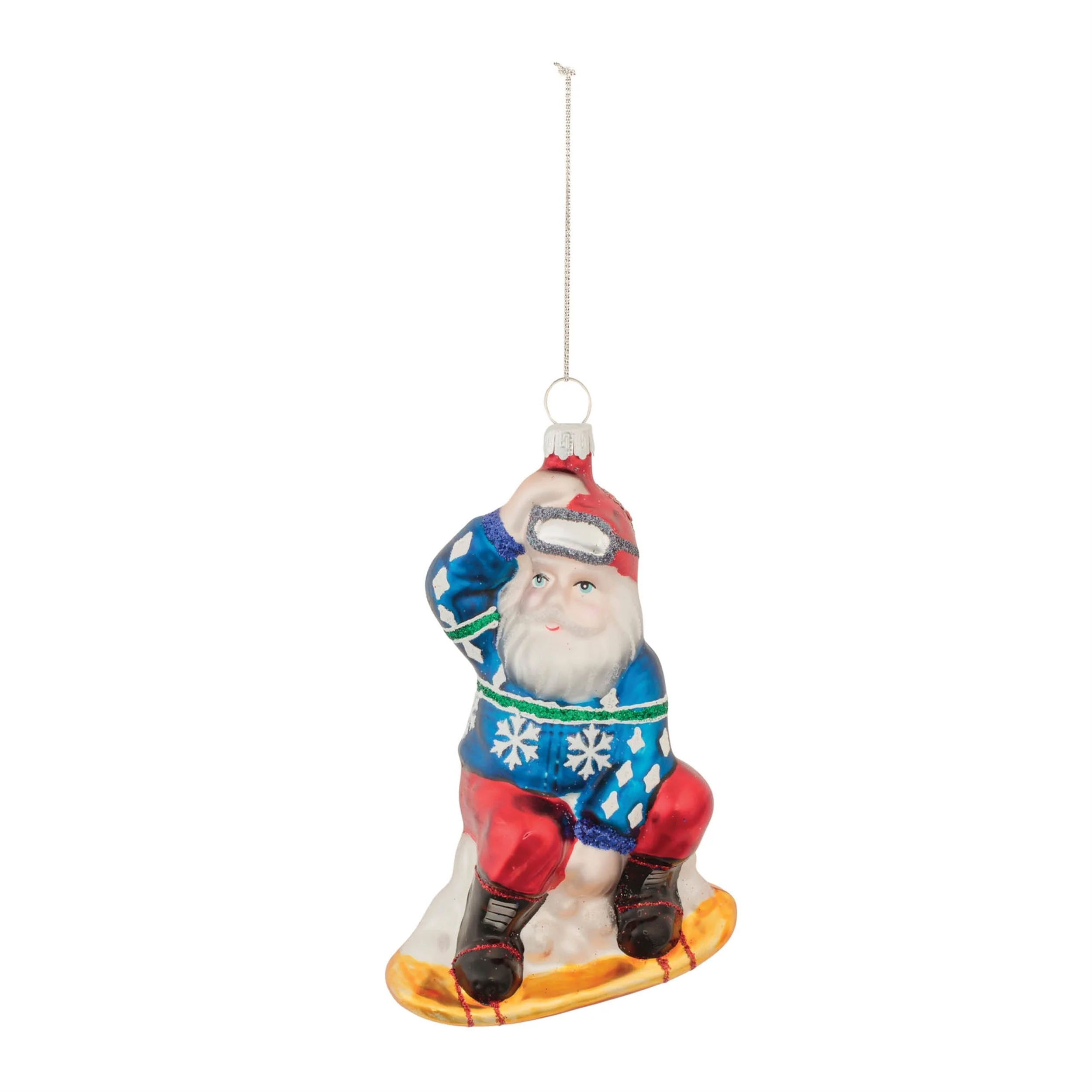 Glass Snowboarding Santa Ornament (Set of 6) - Image 2
