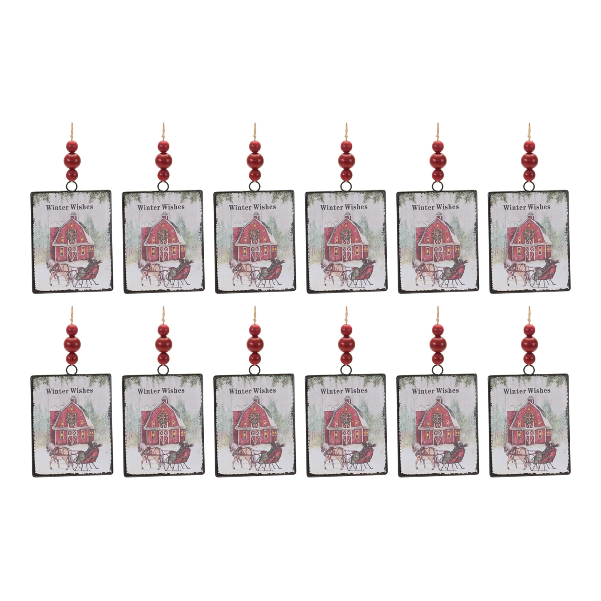 Glass Winter Wishes Barn Ornament (Set of 12) - Image 3
