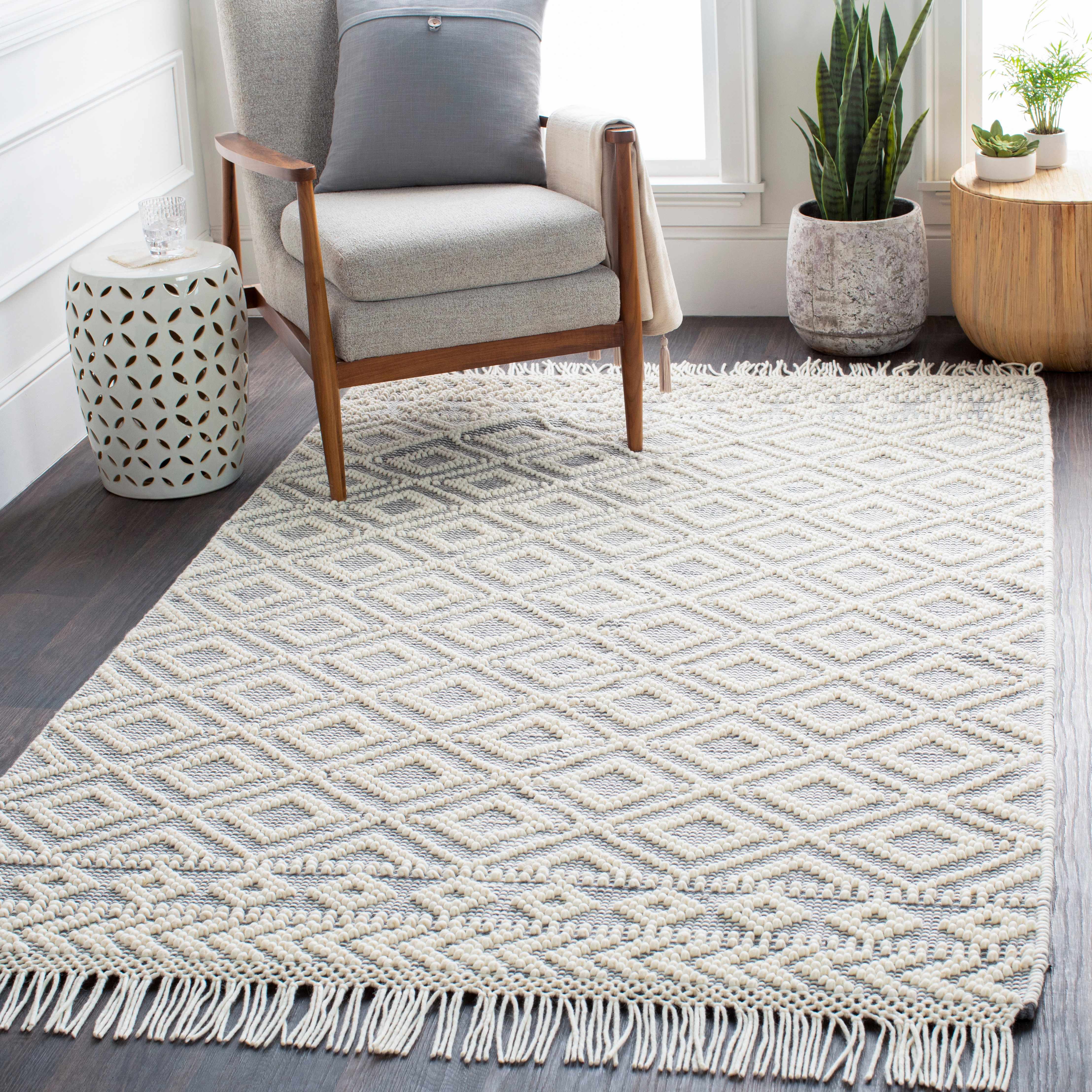 Glastonbury Gray&White Trellis Wool&Cotton Area Rug - Clearance - Image 16