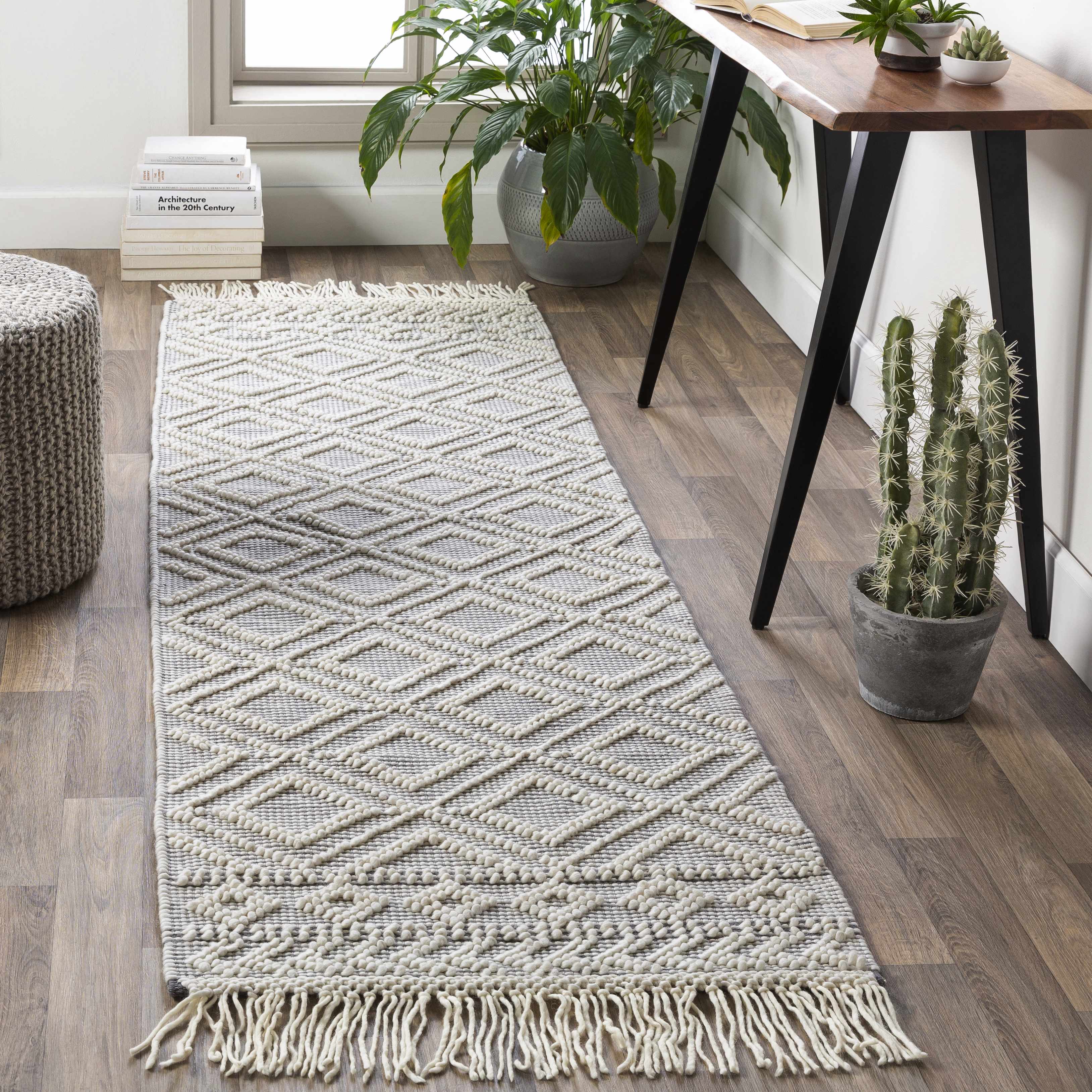 Glastonbury Gray&White Trellis Wool&Cotton Area Rug - Clearance - Image 4