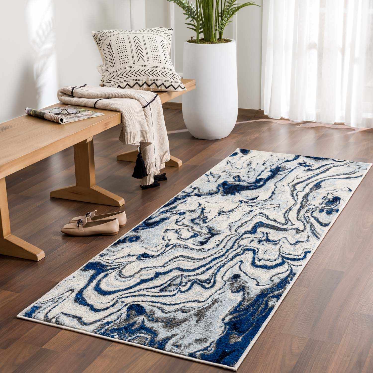 Glendon Cream Blue Marble Rug - Image 10