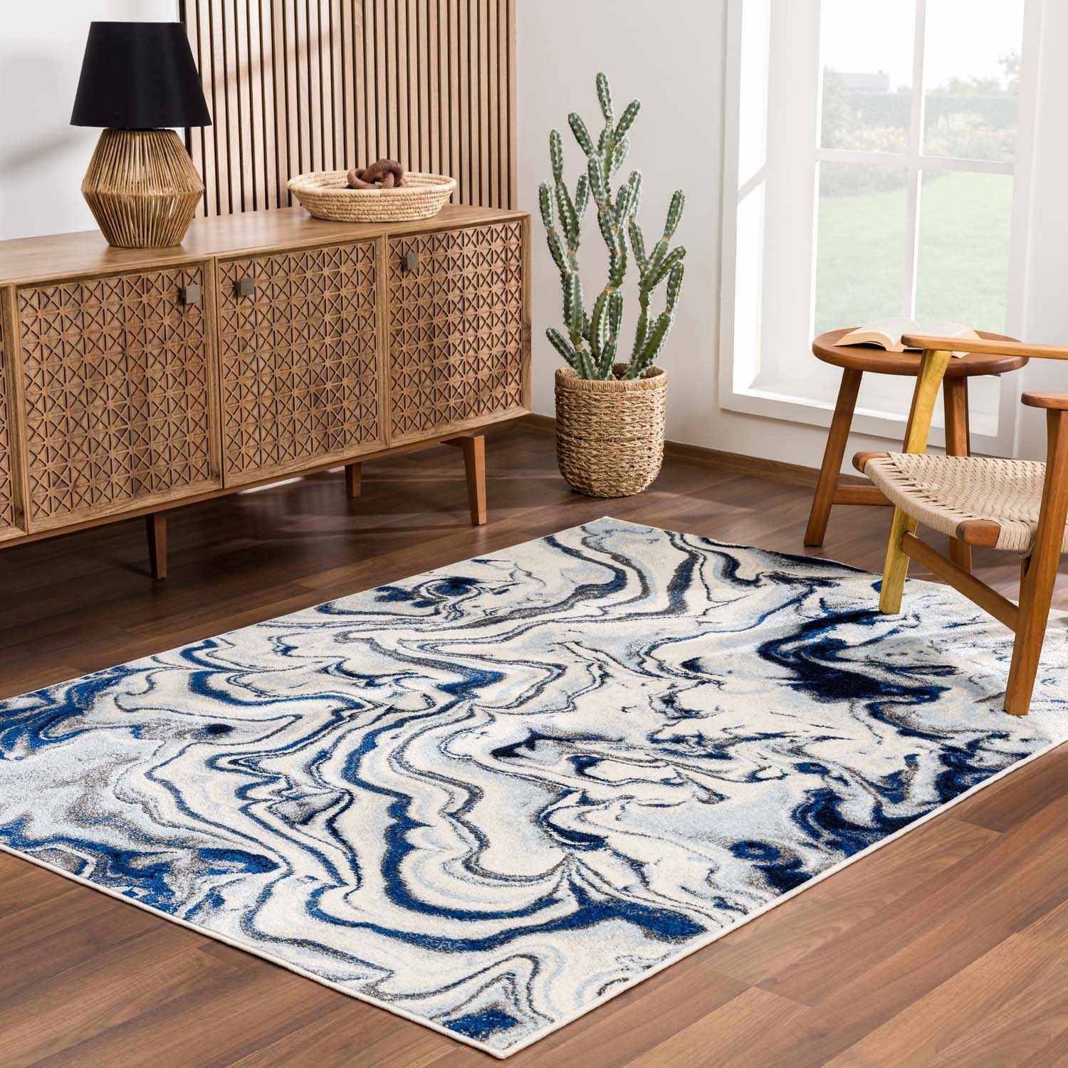 Glendon Cream Blue Marble Rug - Image 2