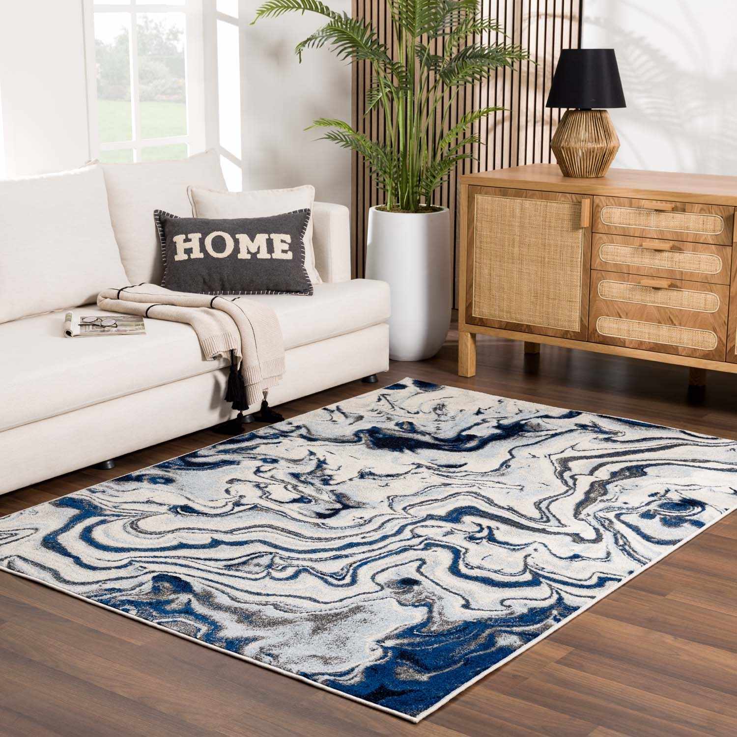 Glendon Cream Blue Marble Rug - Image 3