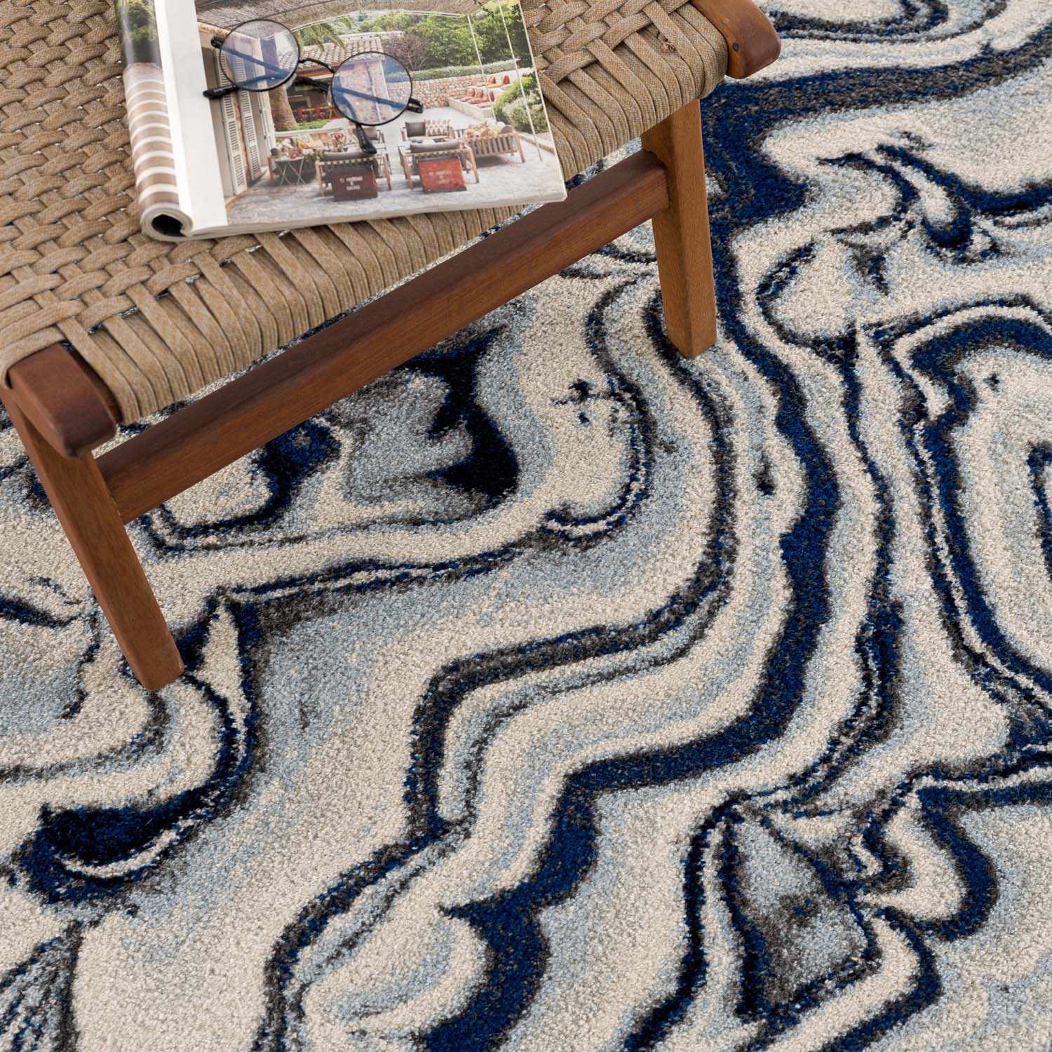 Glendon Cream Blue Marble Rug - Image 4
