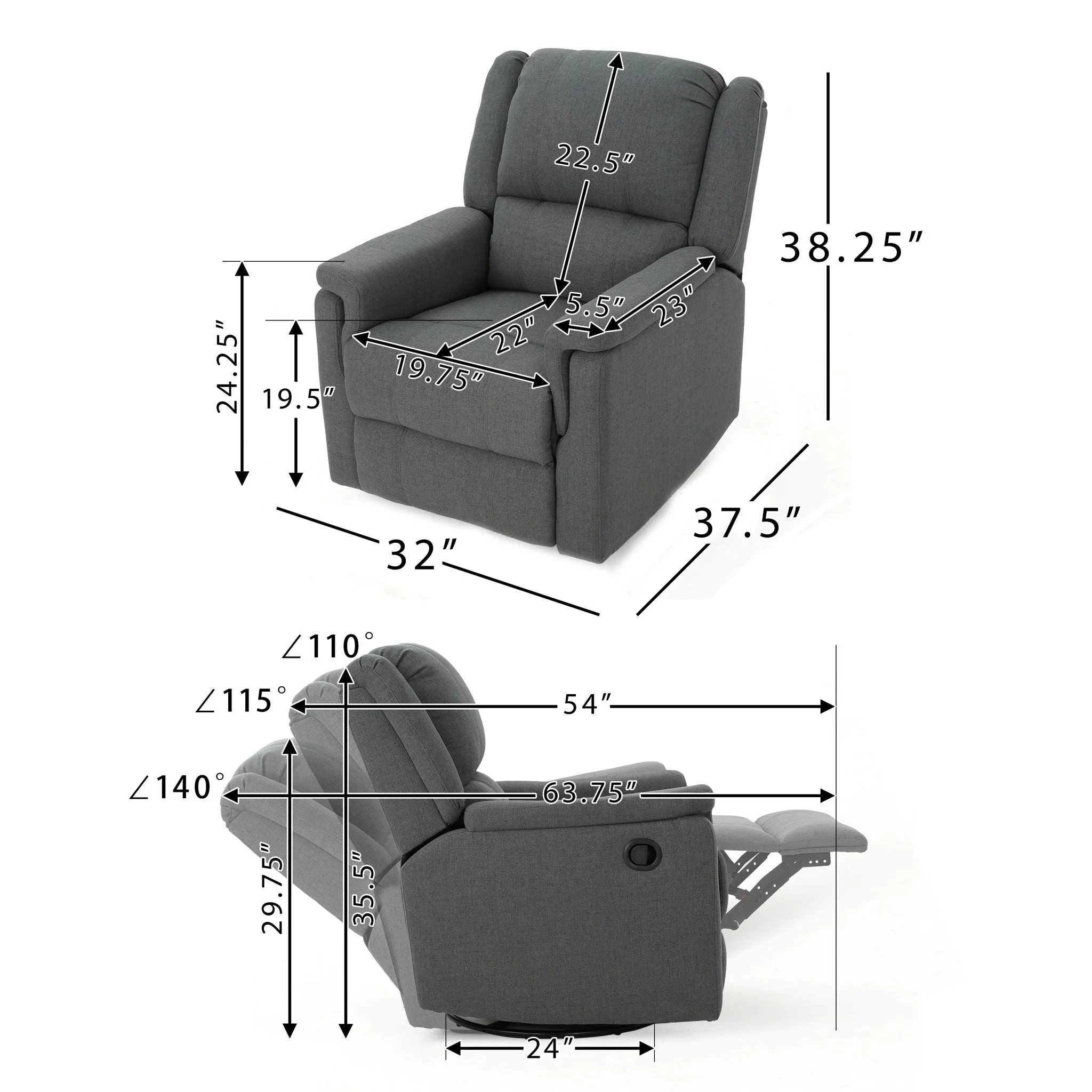 Glider Recliner With Swivel, Manual Reclining Chair - Image 2