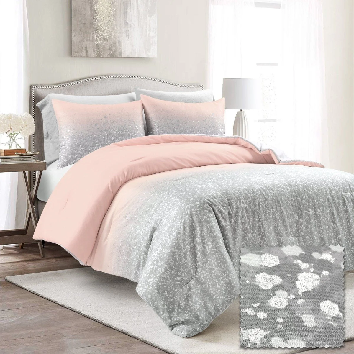 Glitter Ombre Metallic Print Comforter Set With Pillowcases - Image 22
