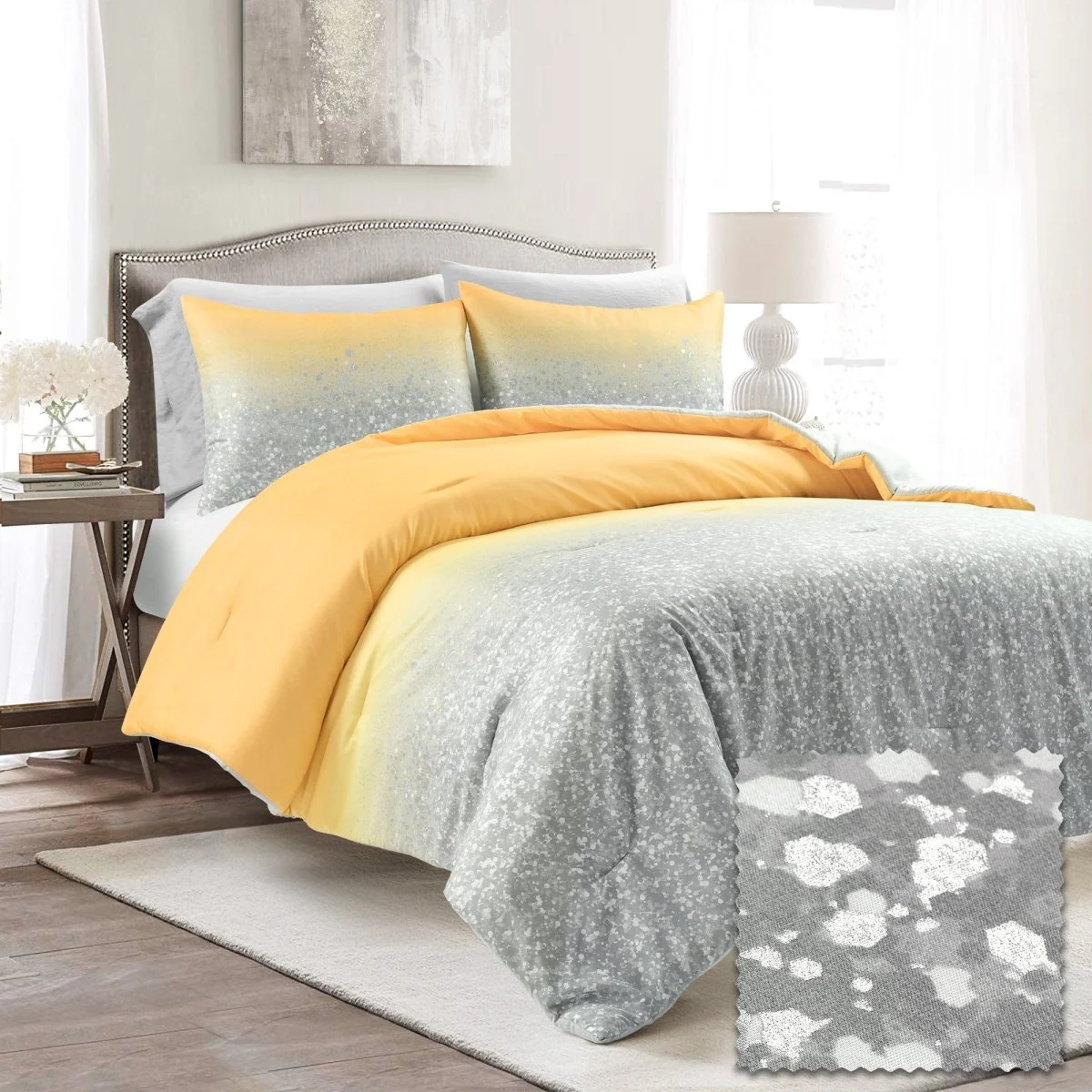 Glitter Ombre Metallic Print Comforter Set With Pillowcases - Image 37