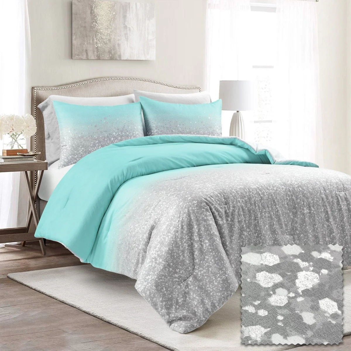 Glitter Ombre Metallic Print Comforter Set With Pillowcases - Image 7