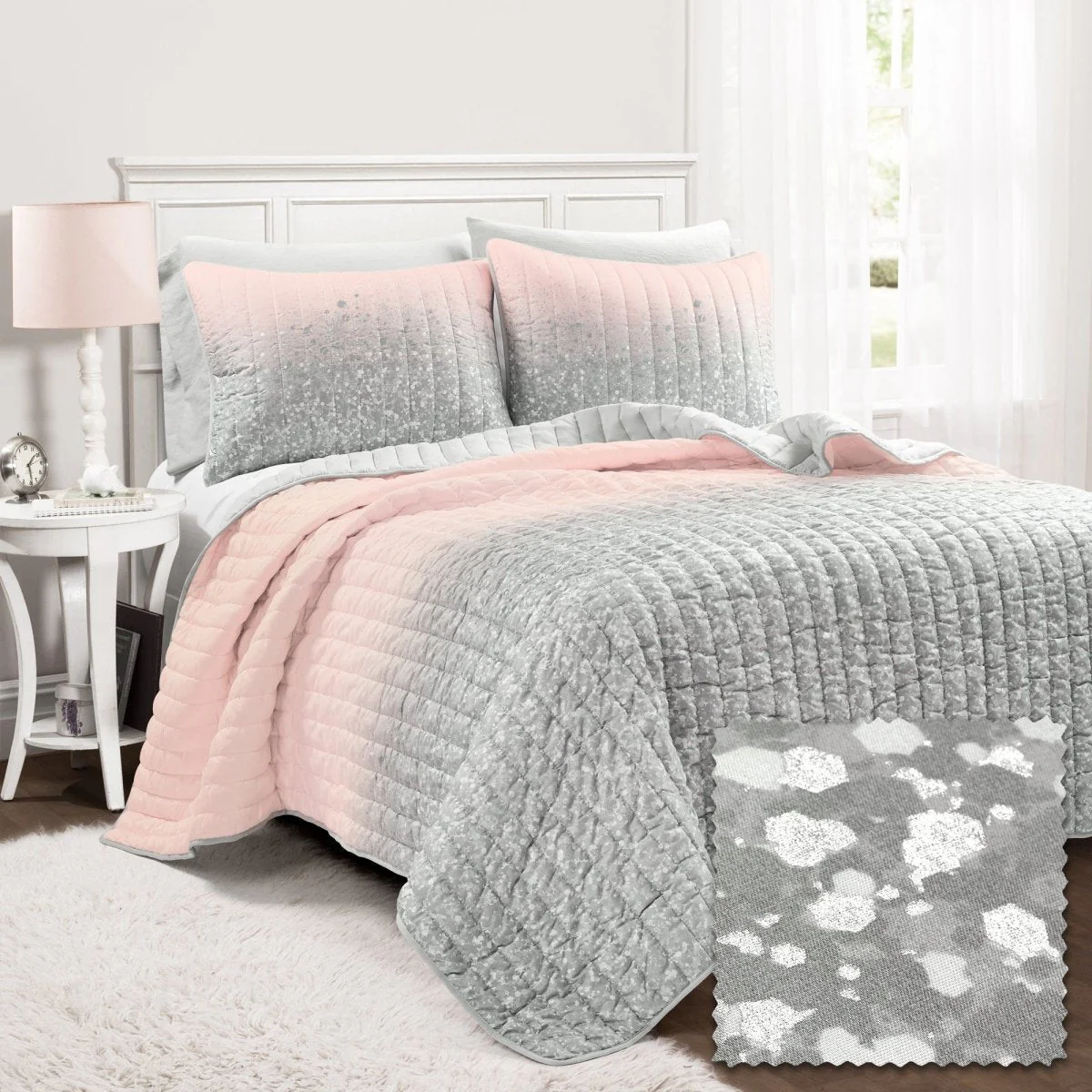 Glitter Ombre Metallic Print Quilt Set With Pillowcases - Image 16