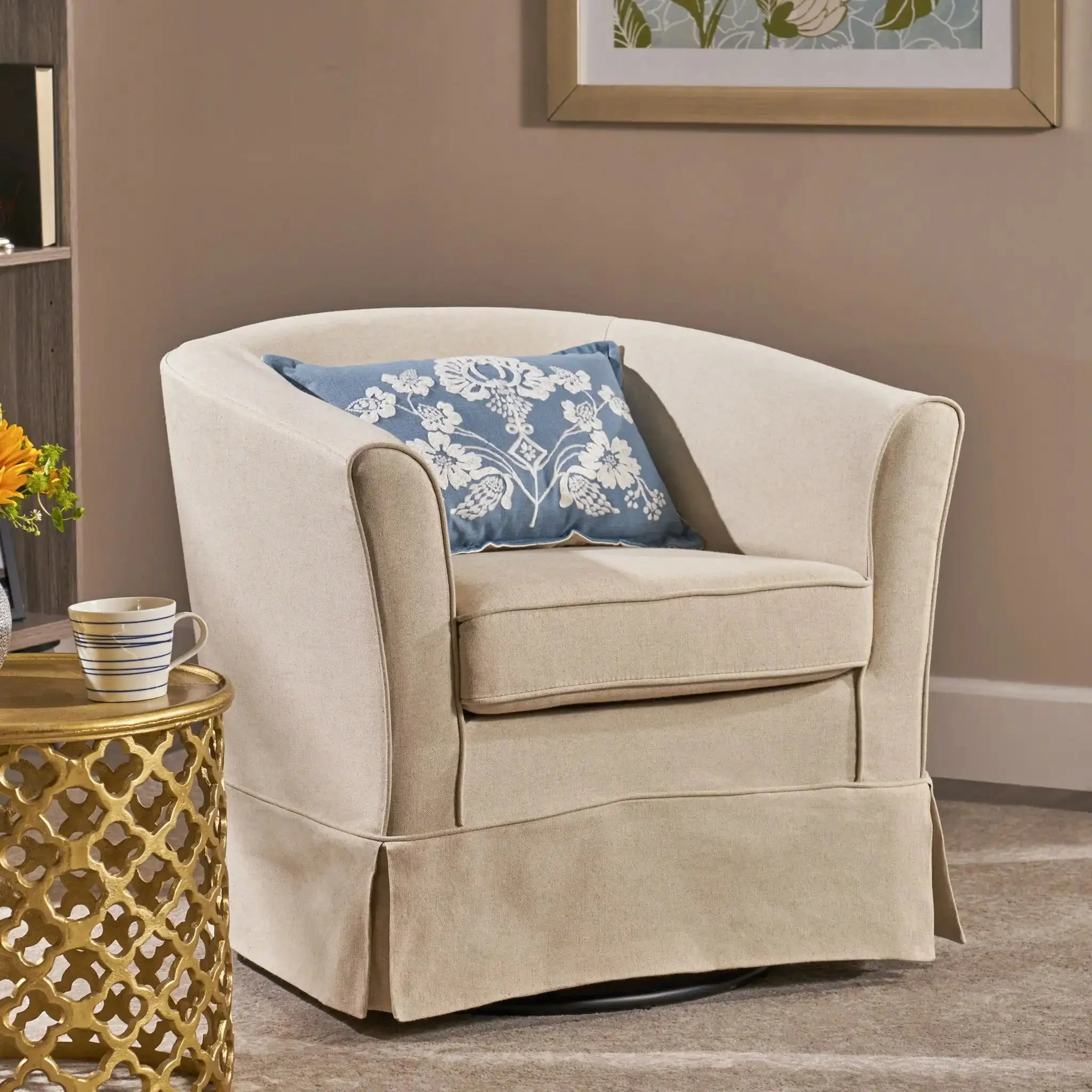 Glitter - Upholstered Swivel Chair With Loose Cover And Curved Back - Image 7
