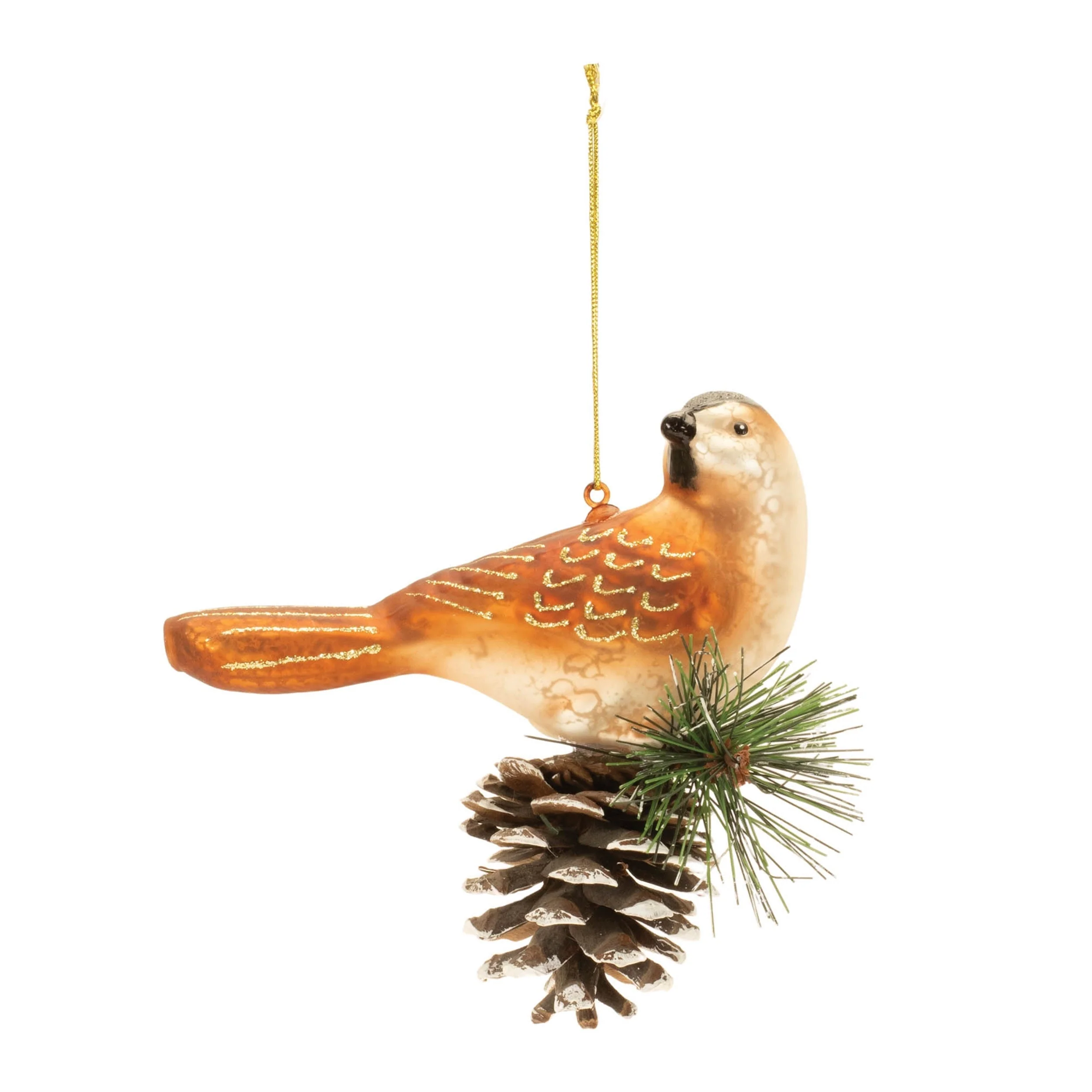 Glittered Glass Bird and Piencone Ornament (Set of 6) - Image 2