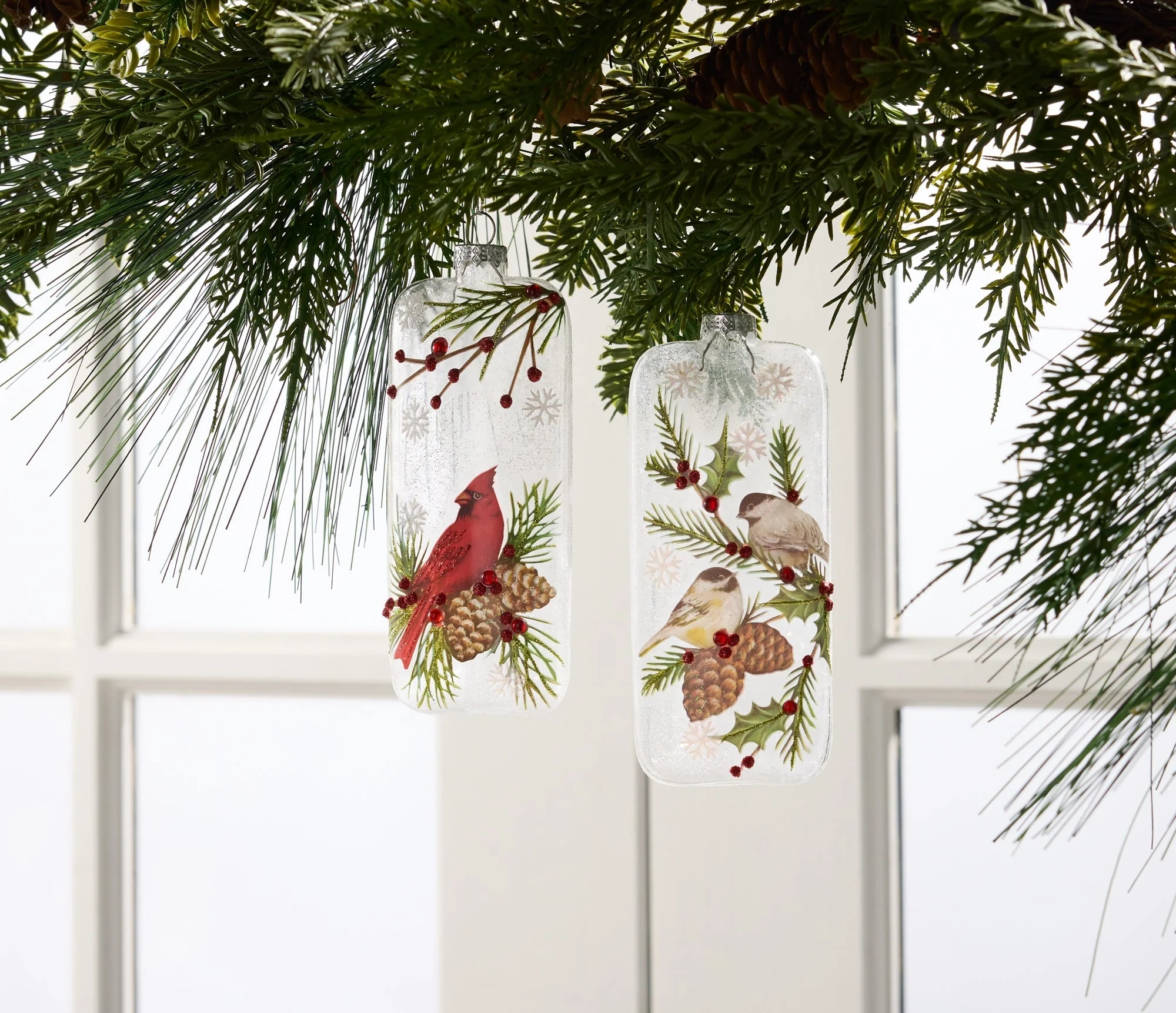 Glittered Glass Cardinal and Chickadee Ornament (Set of 12) - Image 2