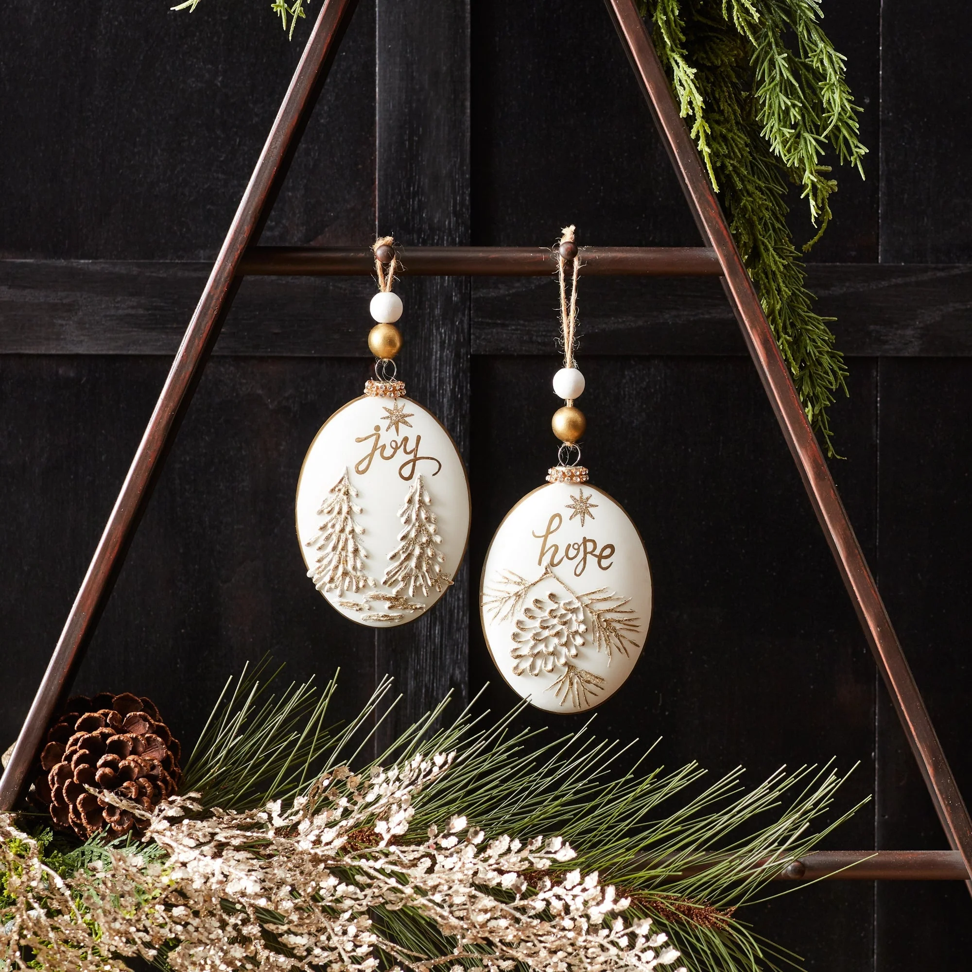 Glittered Glass Hope and Joy Ornament with Wood Beads (Set of 12) - Image 2