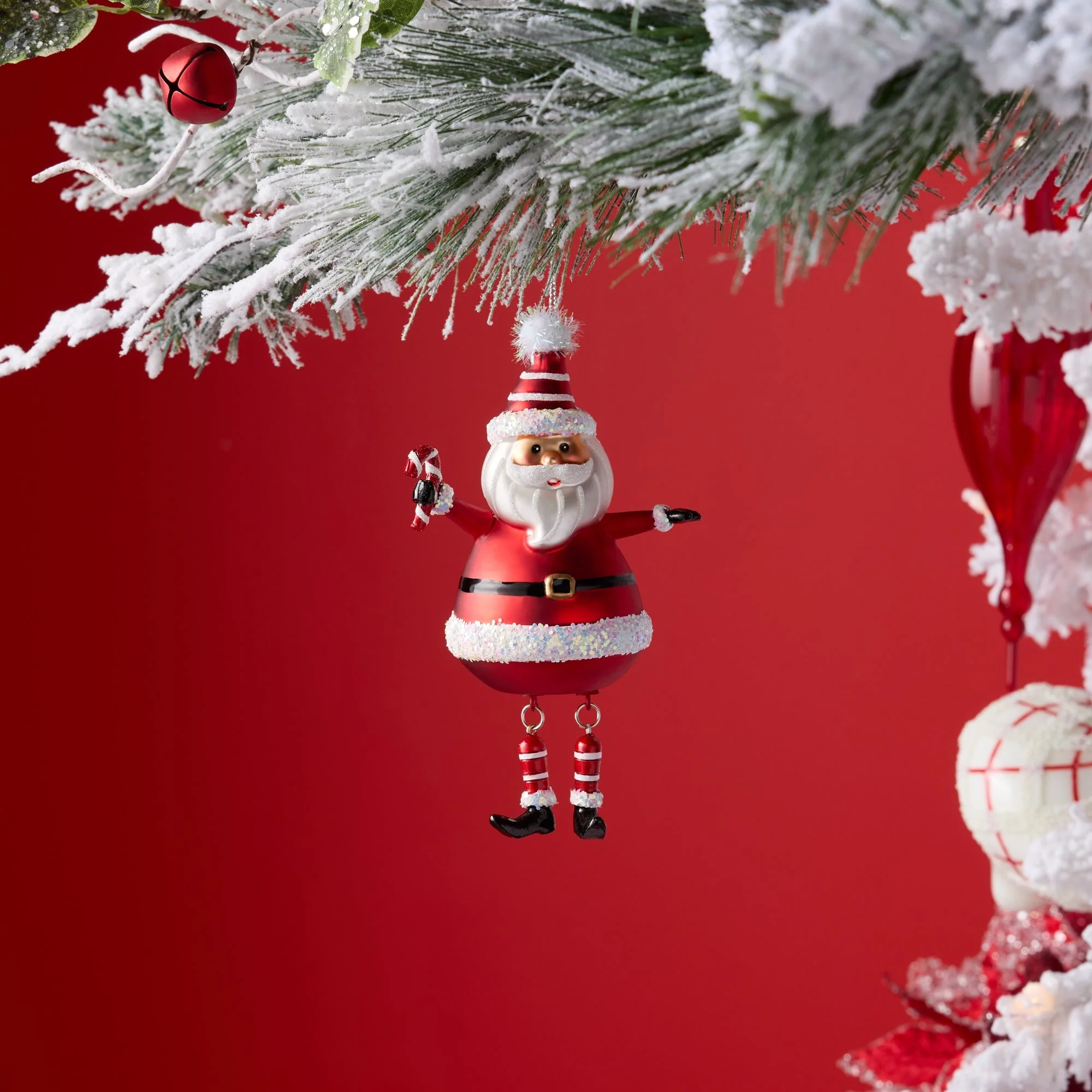 Glittered Glass Santa Ornament with Dangle Legs (Set of 6) - Image 2