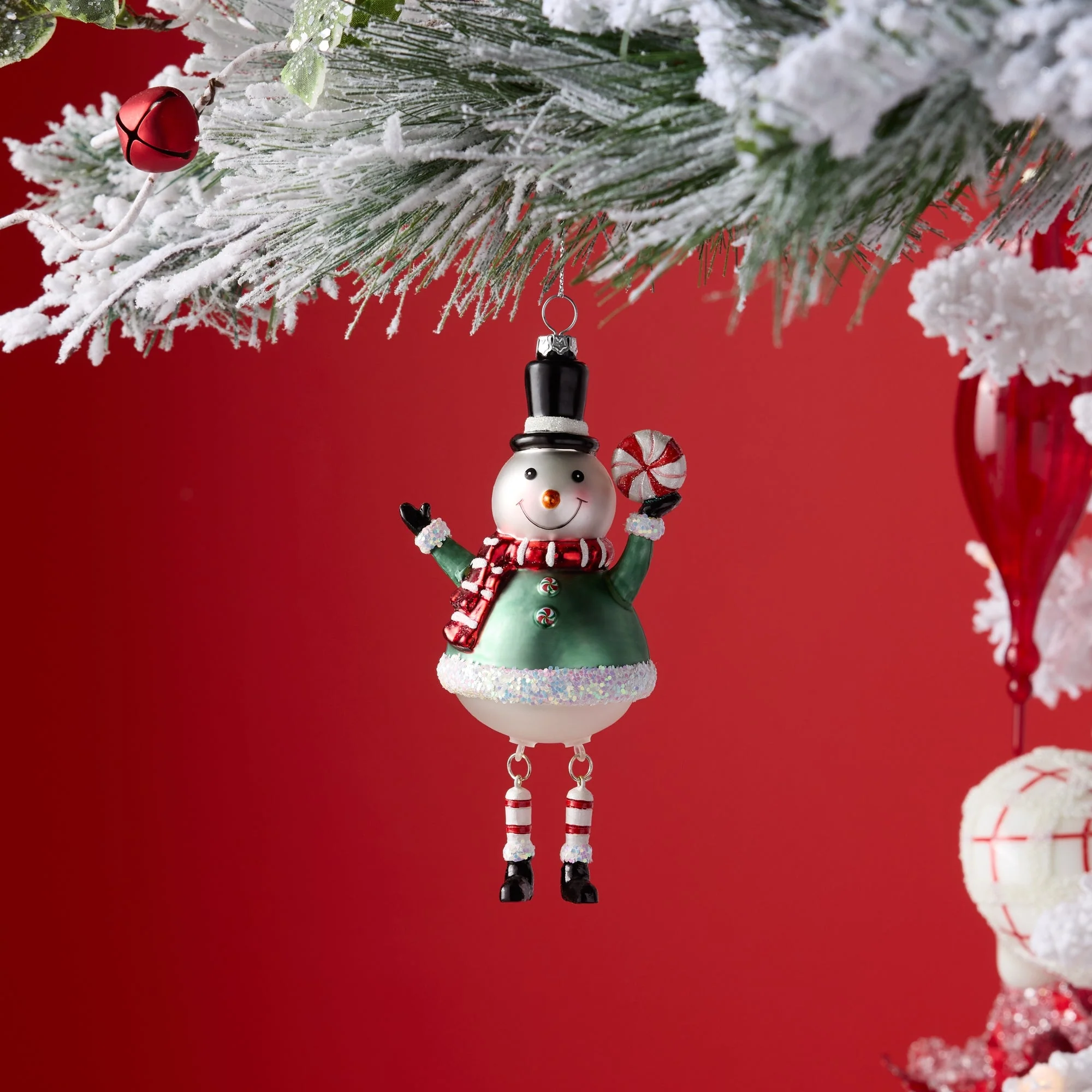 Glittered Glass Snowman Ornament with Dangle Legs (Set of 6) - Image 2