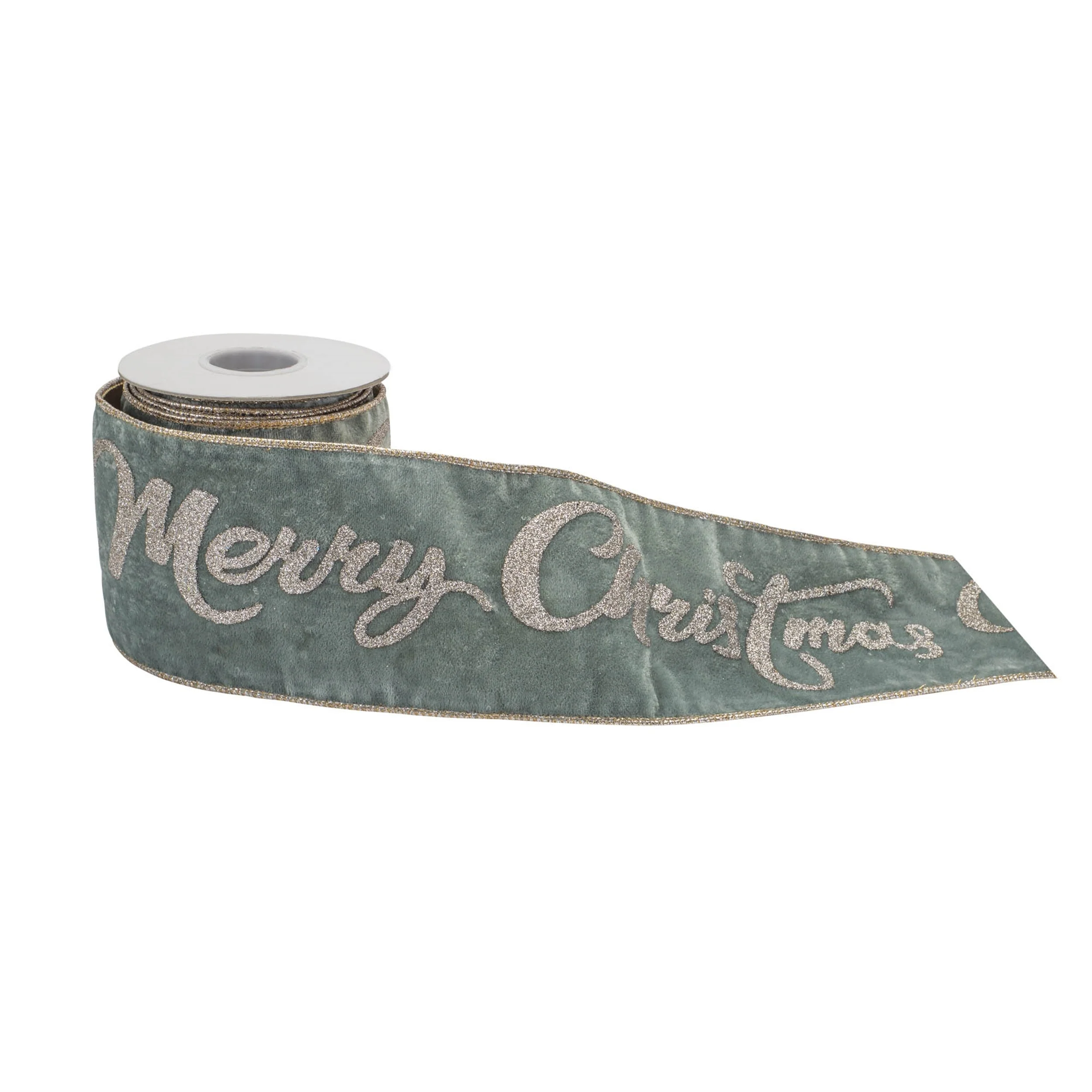 Glittered Merry Christmas Wired Ribbon 4" x 5 Yds. - Image 2