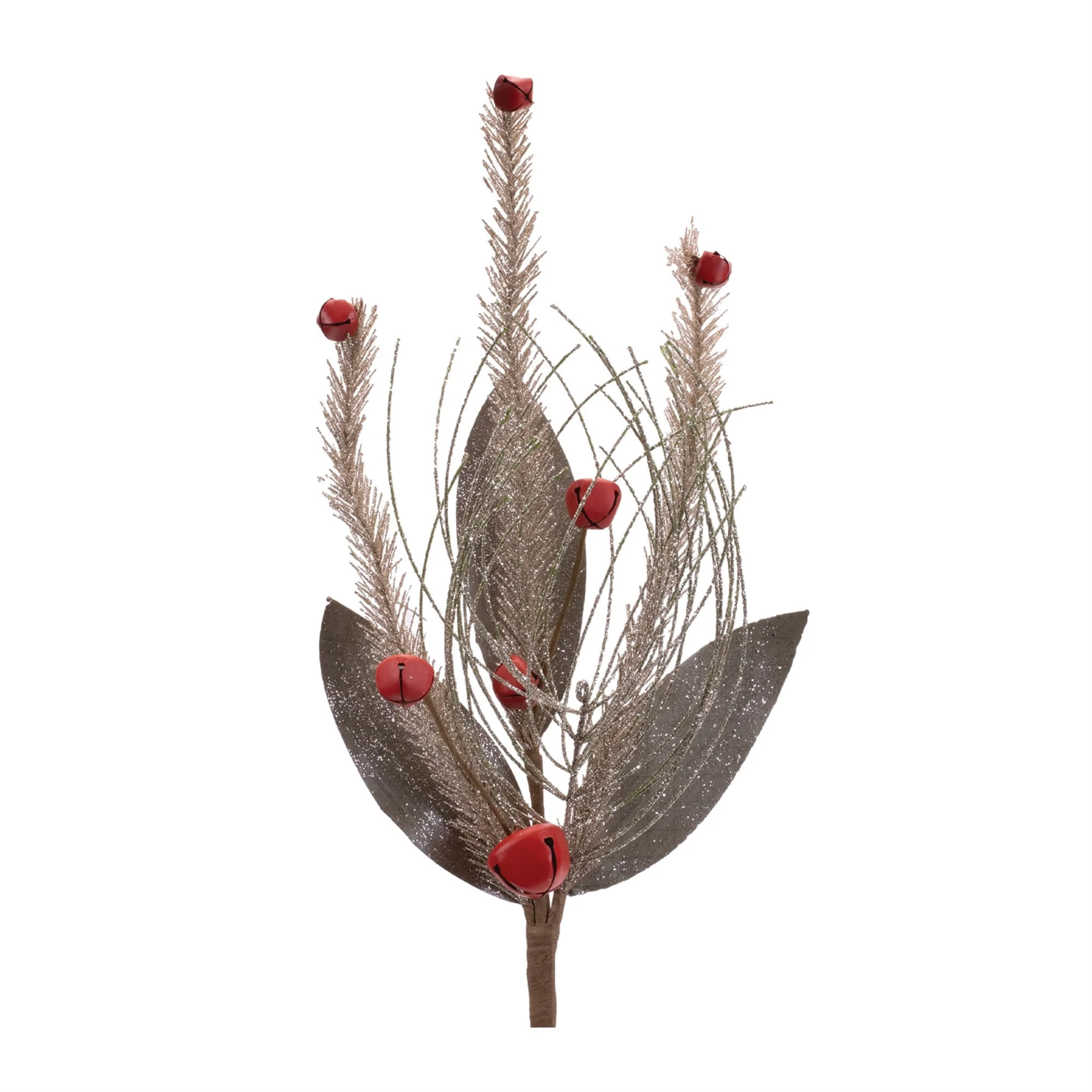 Glittered Pine and Sleigh Bell Spray (Set of 6) - Image 3