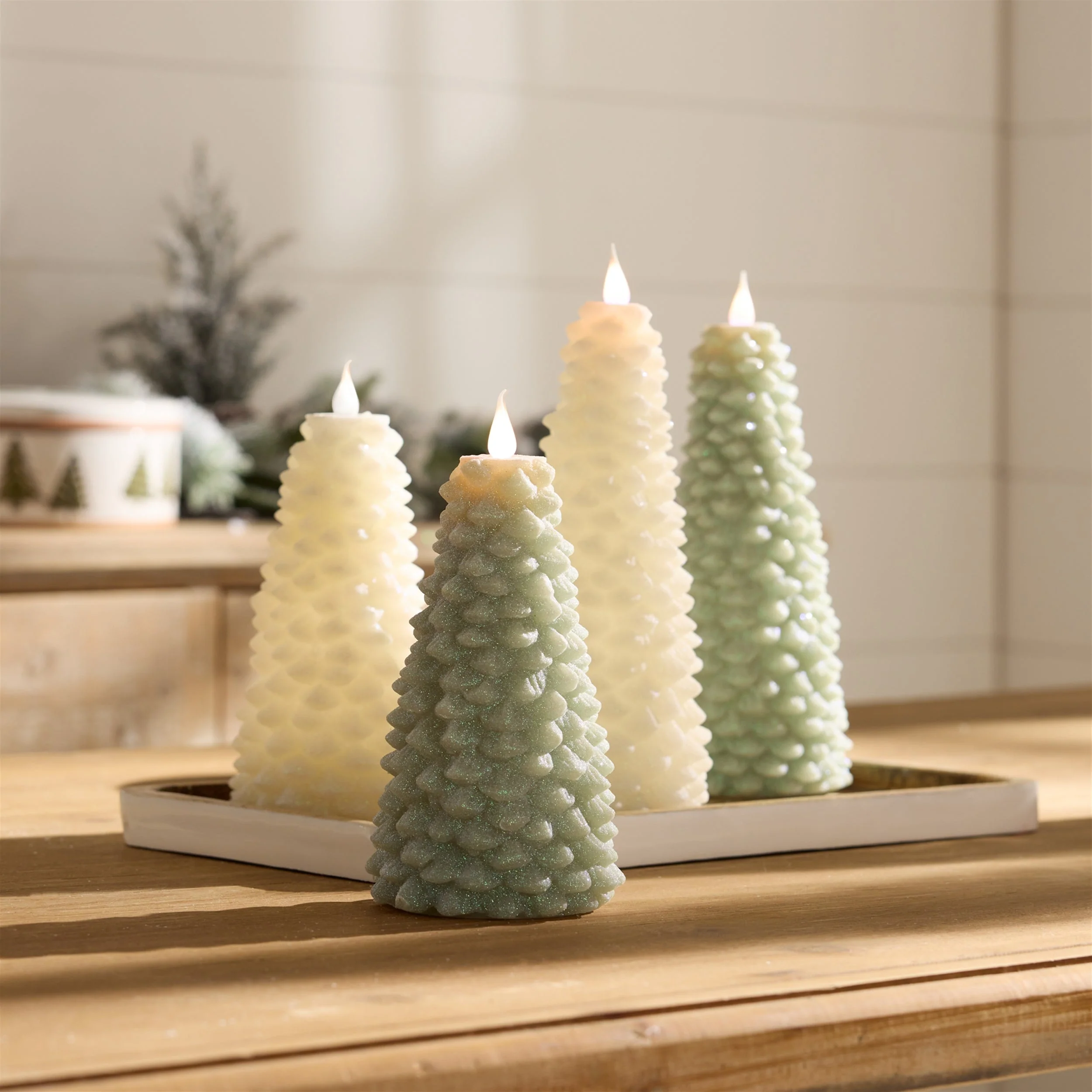 Glittered Pine Tree Candle 8"H - Image 2