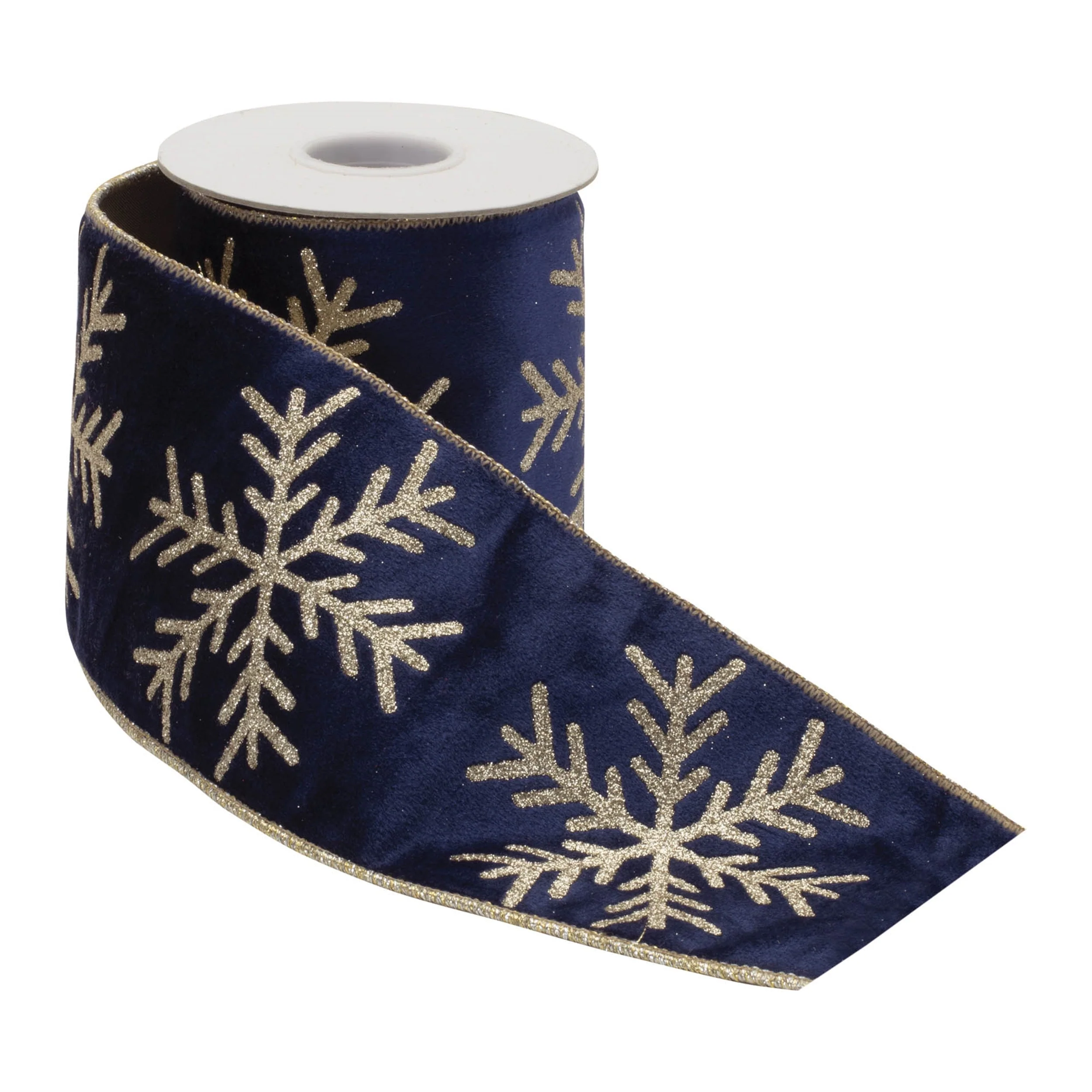 Glittered Snowflake Wired Ribbon 4" x 5 Yds. - Image 2