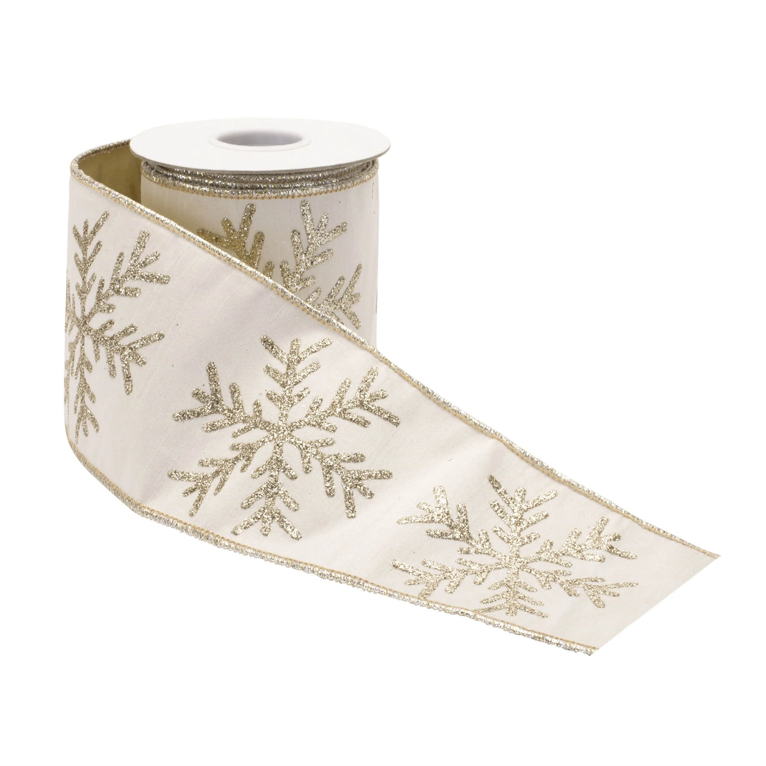 Glittered Snowflake Wired Ribbon 4" x 5 Yds. - Image 4