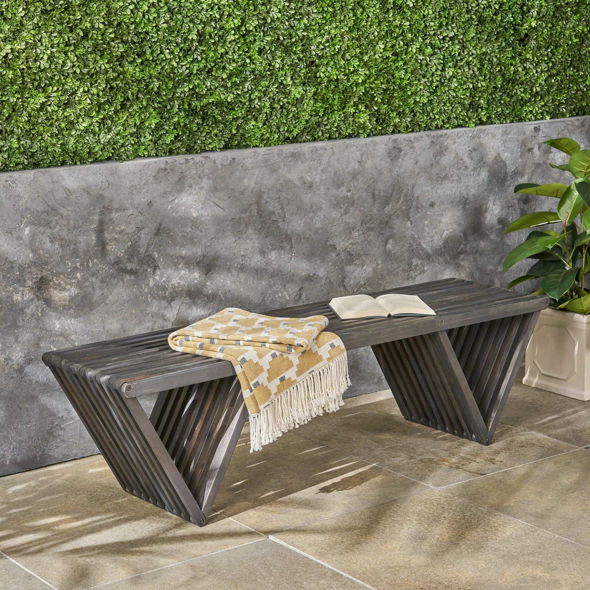Gloaming - Outdoor Bench with Slat Design and Triangular Base - Image 2