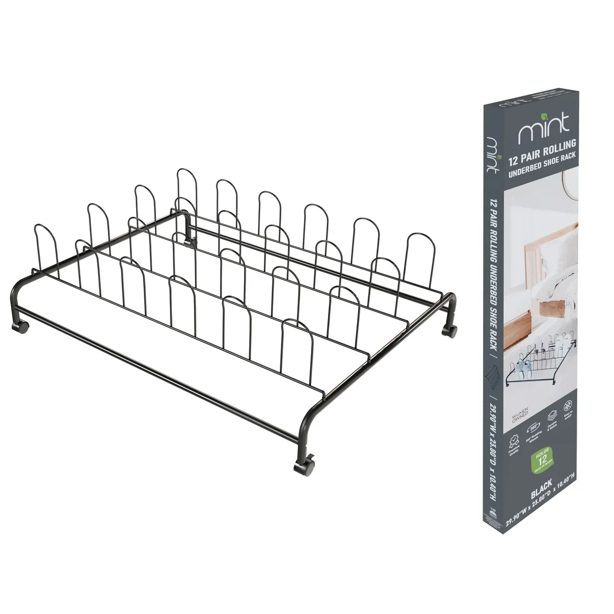 Glossy Black UTB Rolling Shoe Rack - Stores Up to 12 Shoes - Image 2