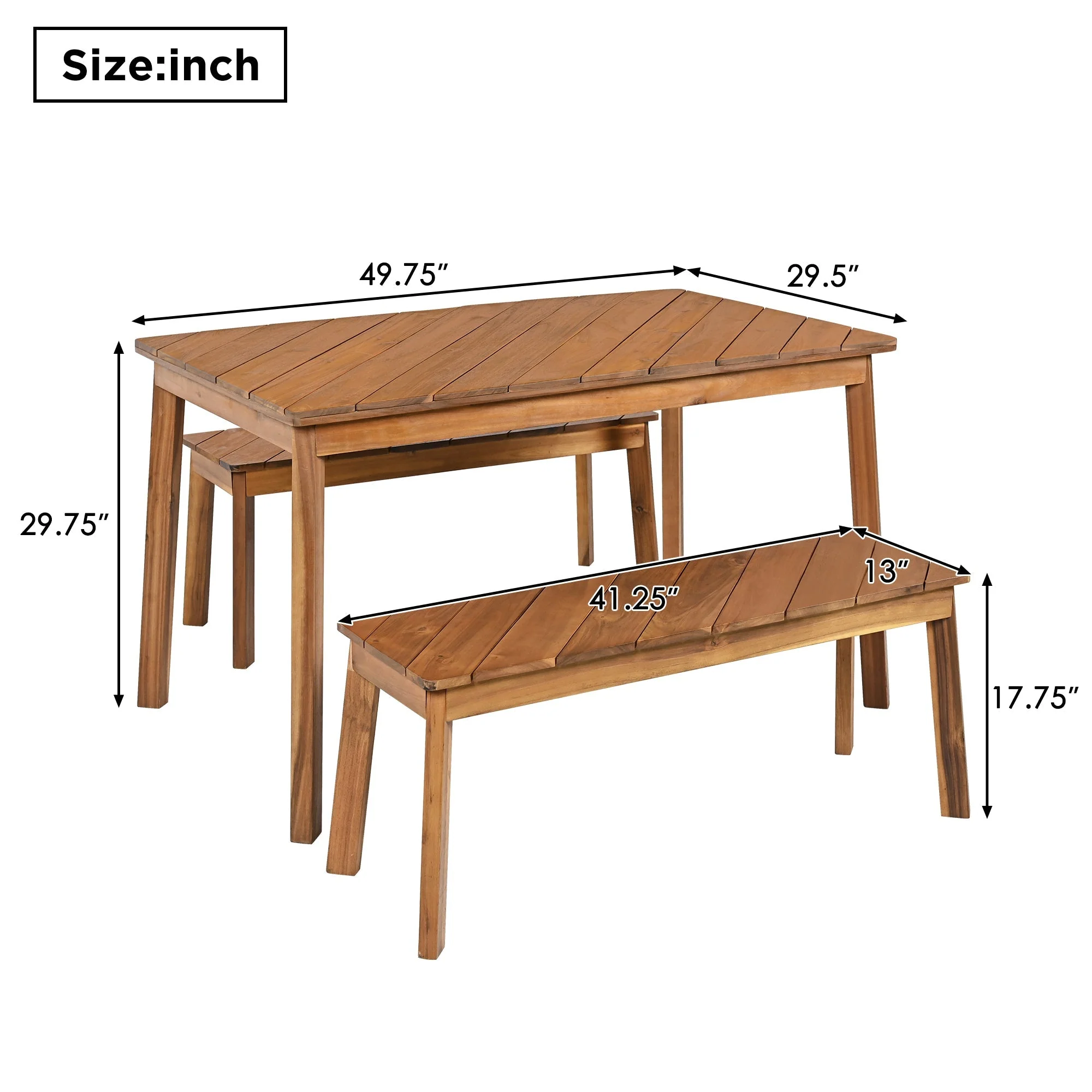 Go 3-Piece Acacia Wood Table Bench Dining Set - Image 5